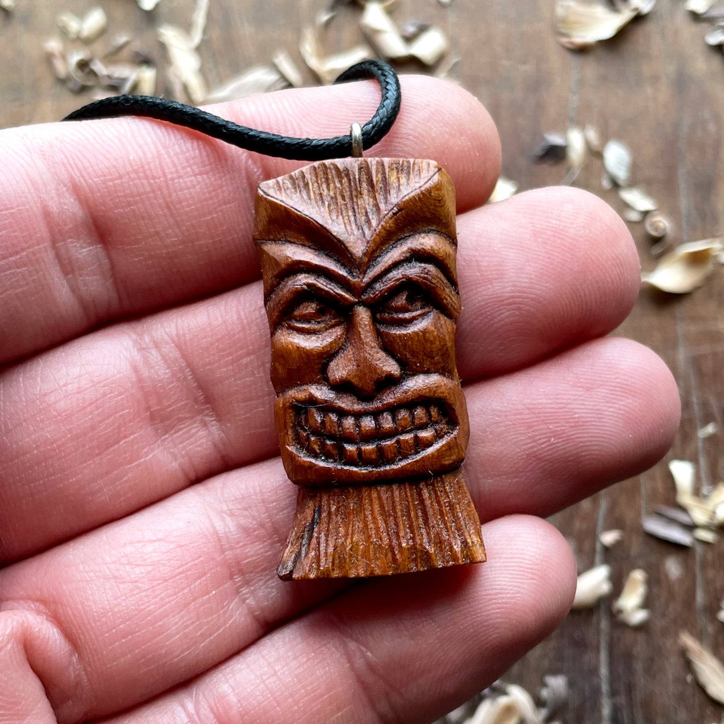 Tiki Mask Plum Wood Pendant