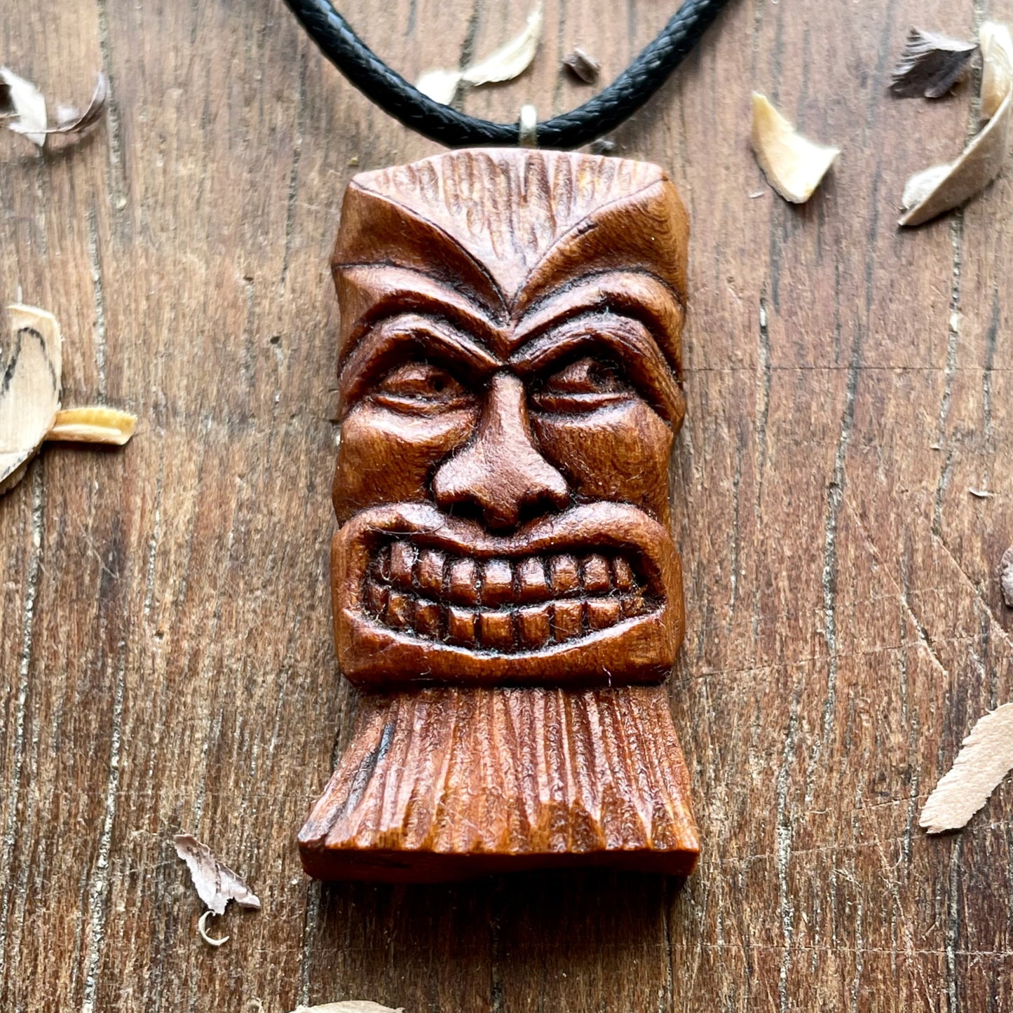 Tiki Mask Plum Wood Pendant
