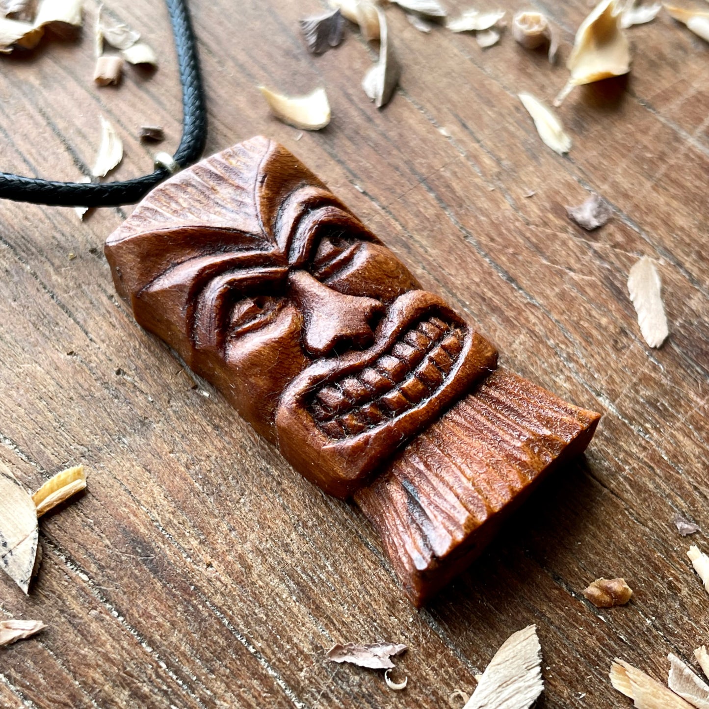 Tiki Mask Plum Wood Pendant