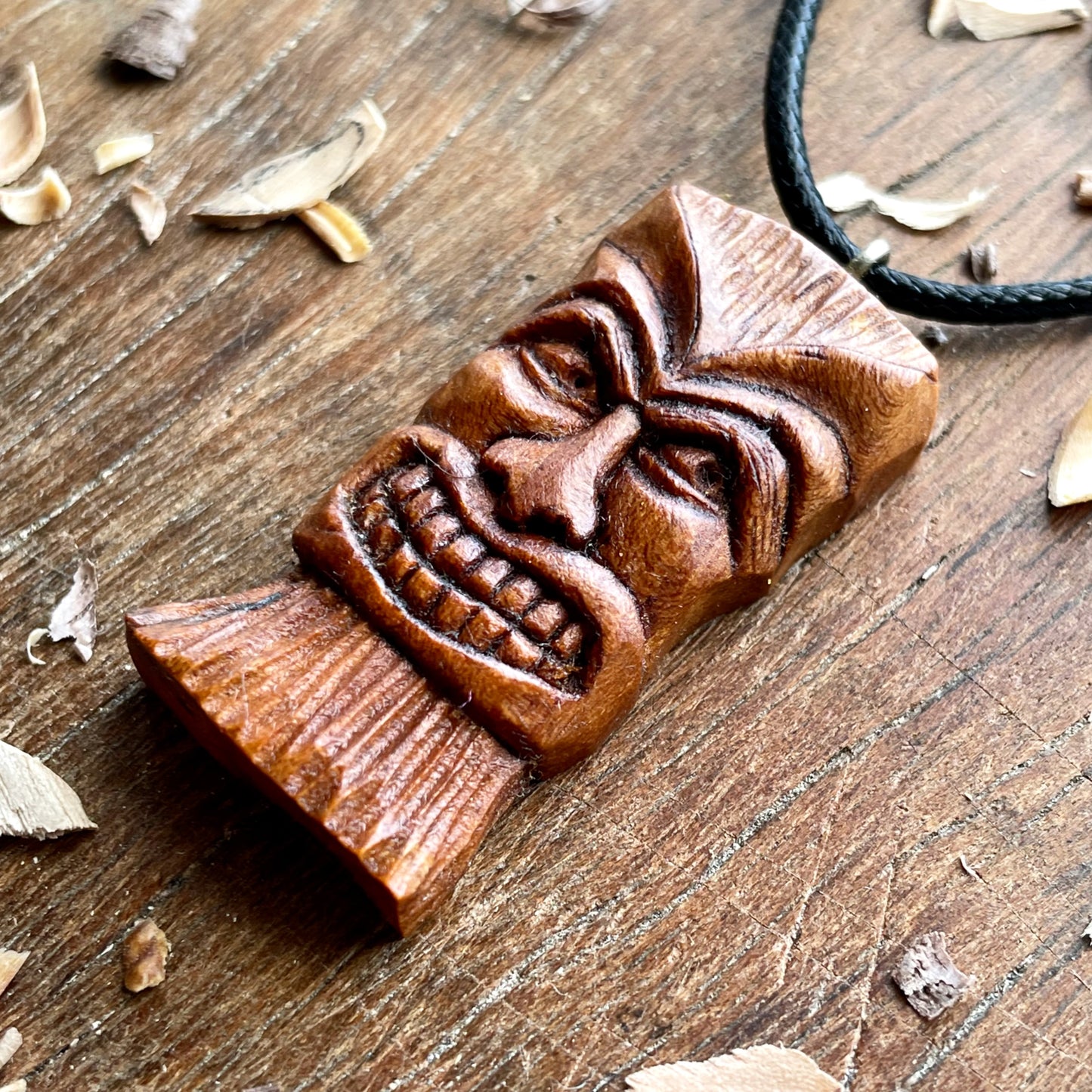 Tiki Mask Plum Wood Pendant