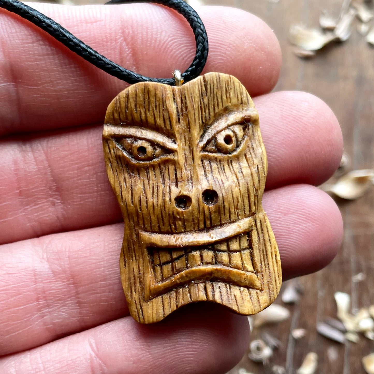 Tiki Tribal Mask Oak Wood Pendant
