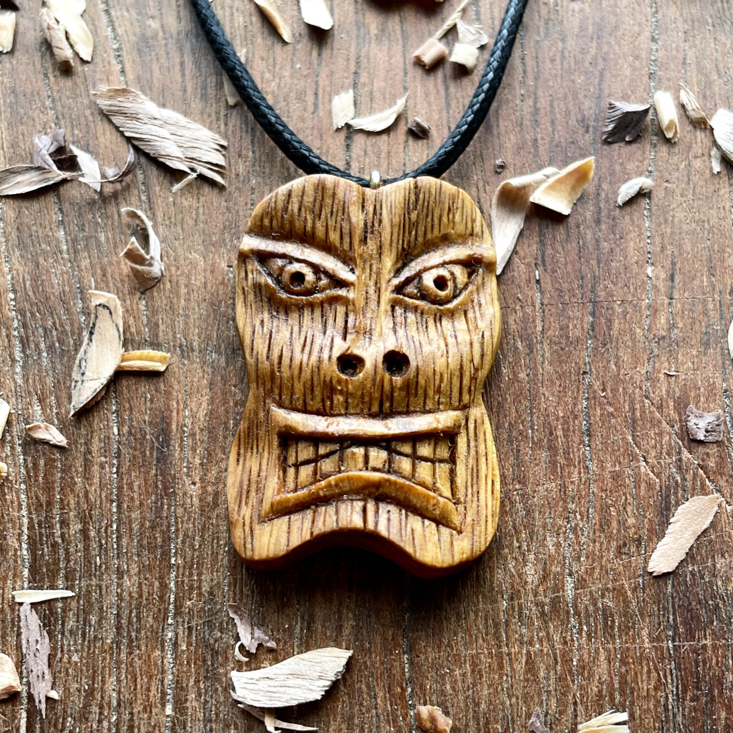 Tiki Tribal Mask Oak Wood Pendant