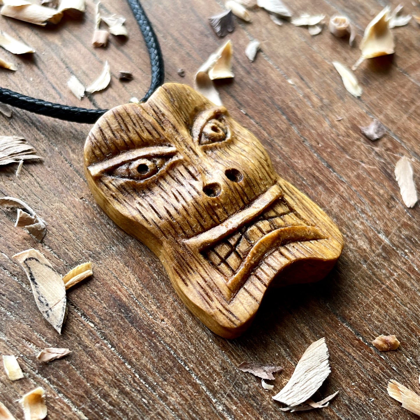 Tiki Tribal Mask Oak Wood Pendant