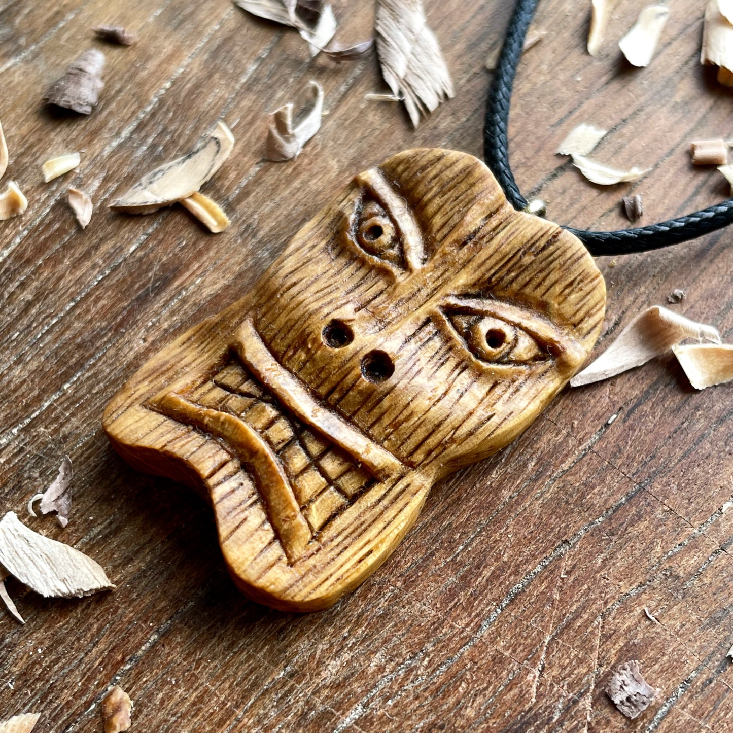 Tiki Tribal Mask Oak Wood Pendant