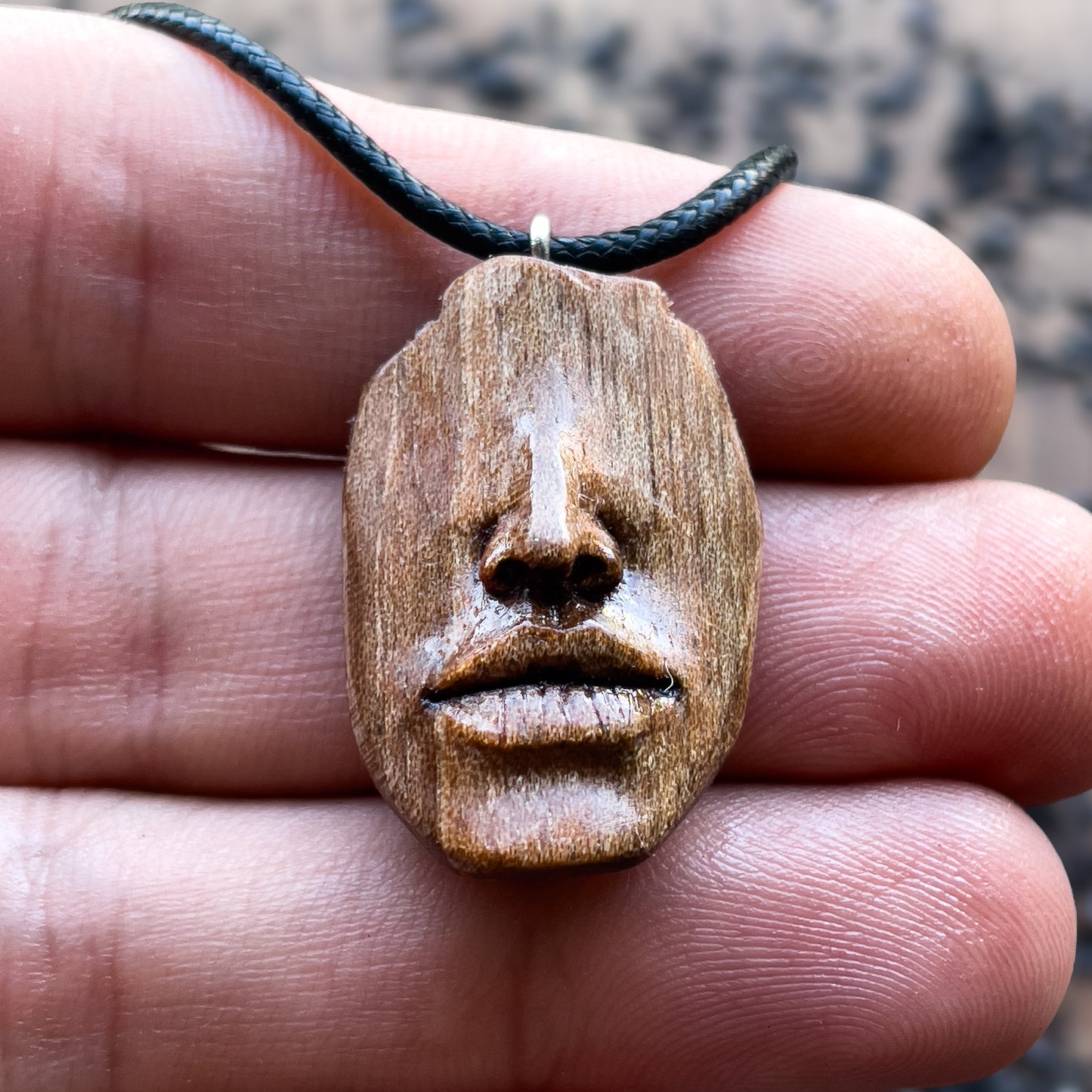 Nose and Lips Walnut Wood Pendant