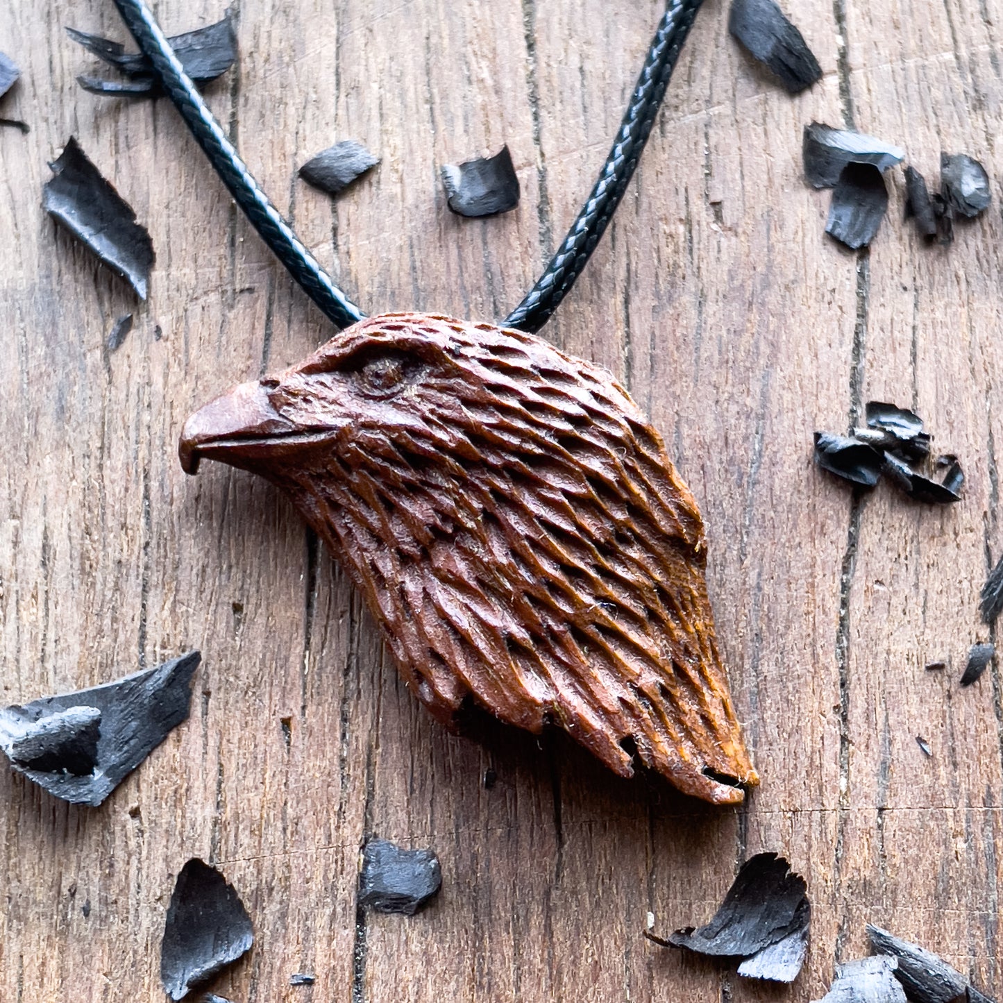Hawk’s Head Almond Wood Pendant