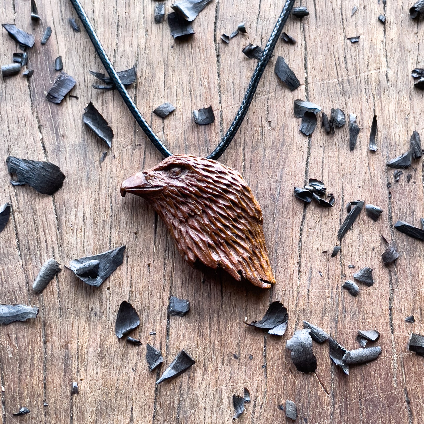 Hawk’s Head Almond Wood Pendant
