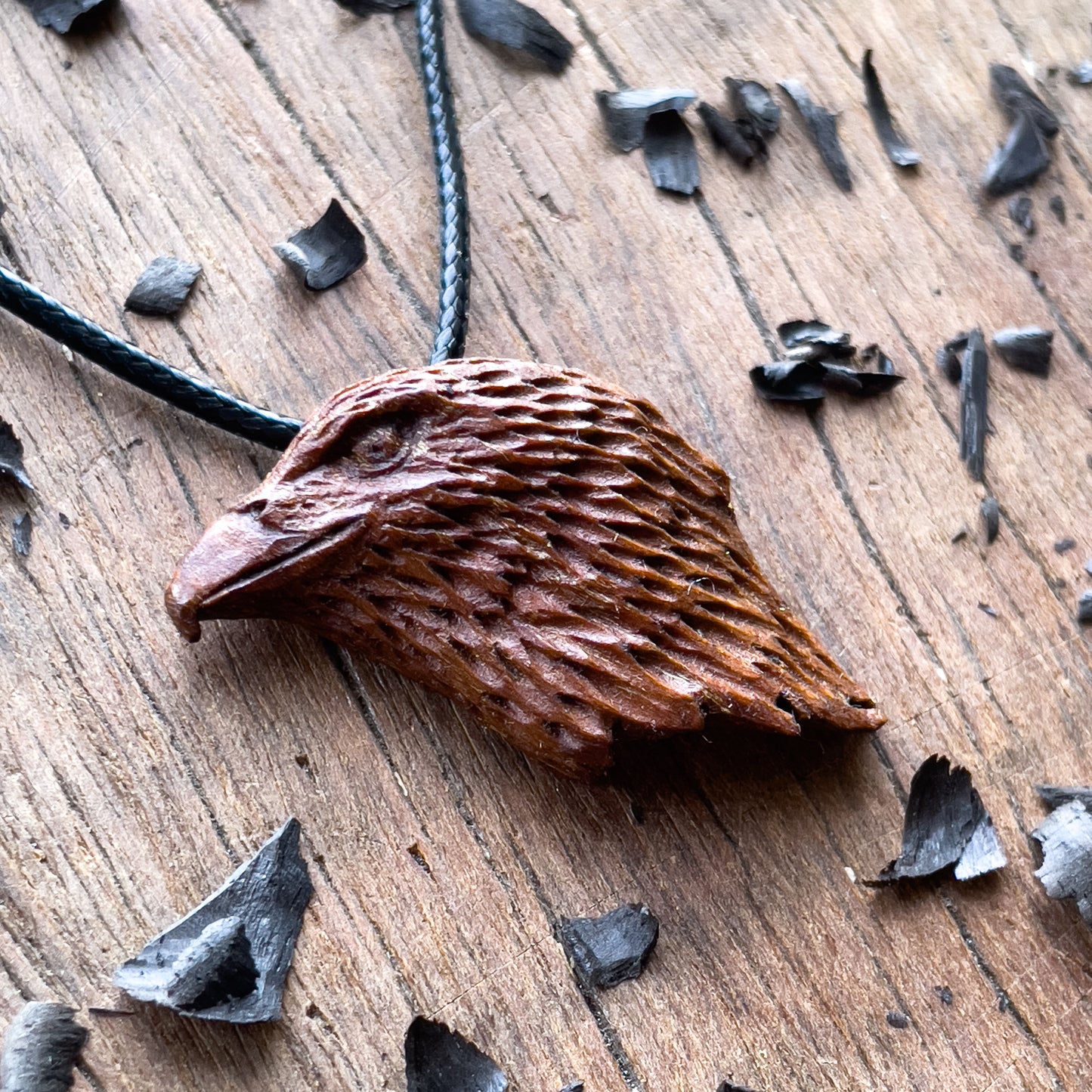 Hawk’s Head Almond Wood Pendant