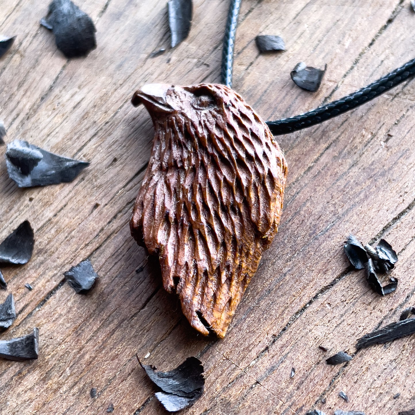 Hawk’s Head Almond Wood Pendant