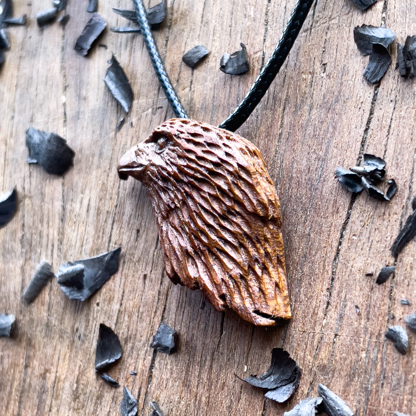Hawk’s Head Almond Wood Pendant