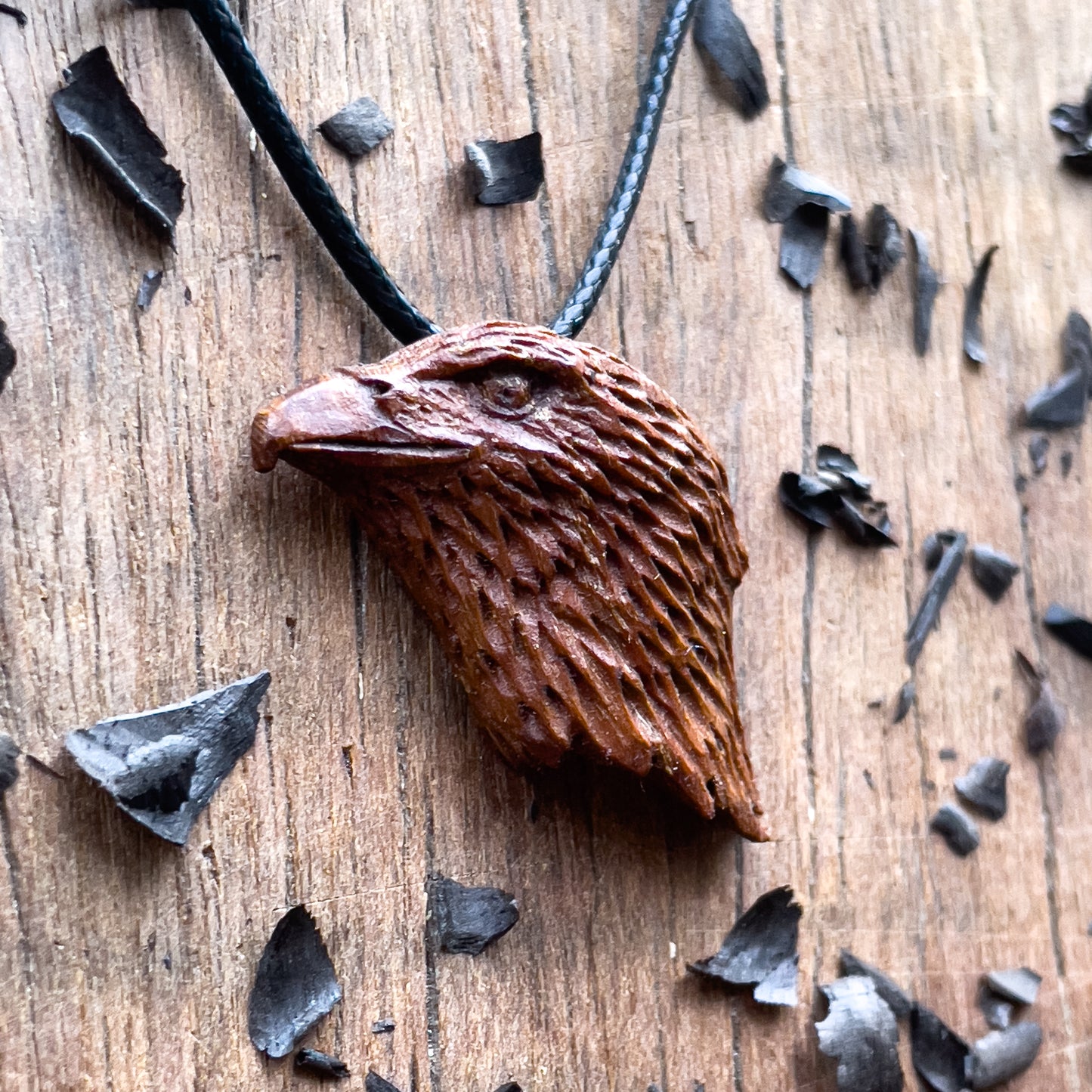 Hawk’s Head Almond Wood Pendant