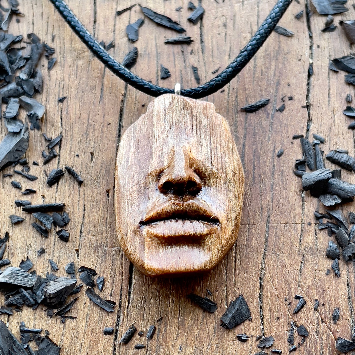 Nose and Lips Walnut Wood Pendant