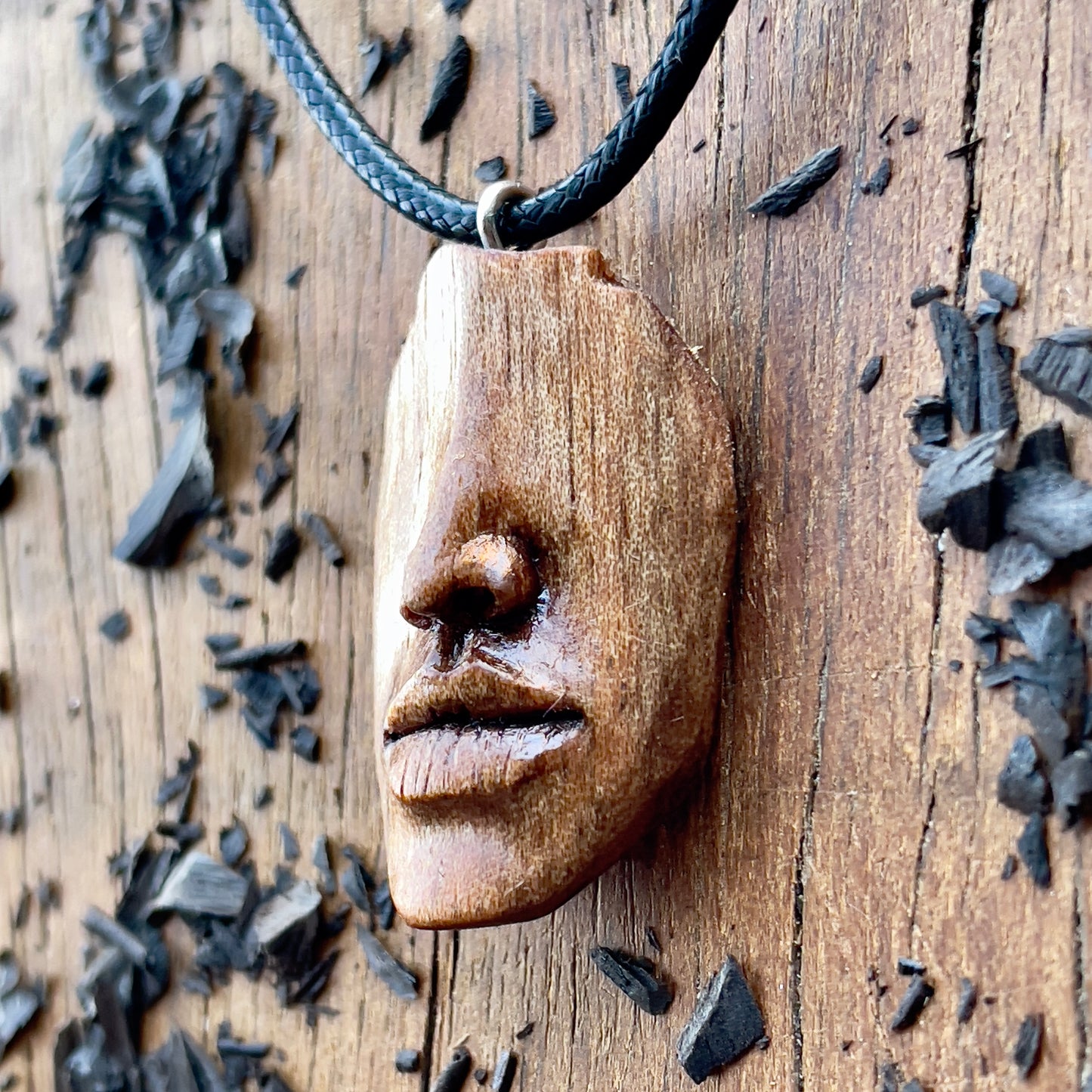 Nose and Lips Walnut Wood Pendant