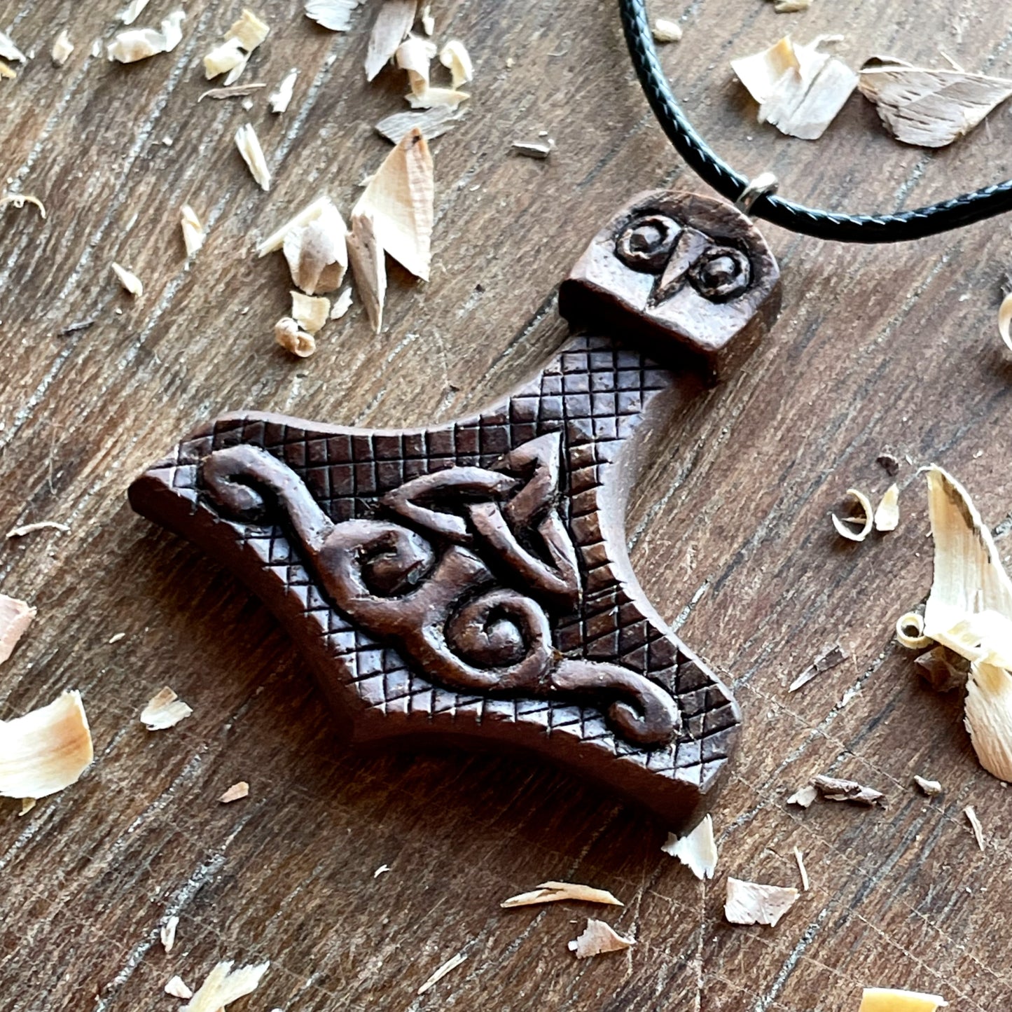 Mjolnir Triquetra Walnut Wood Pendant