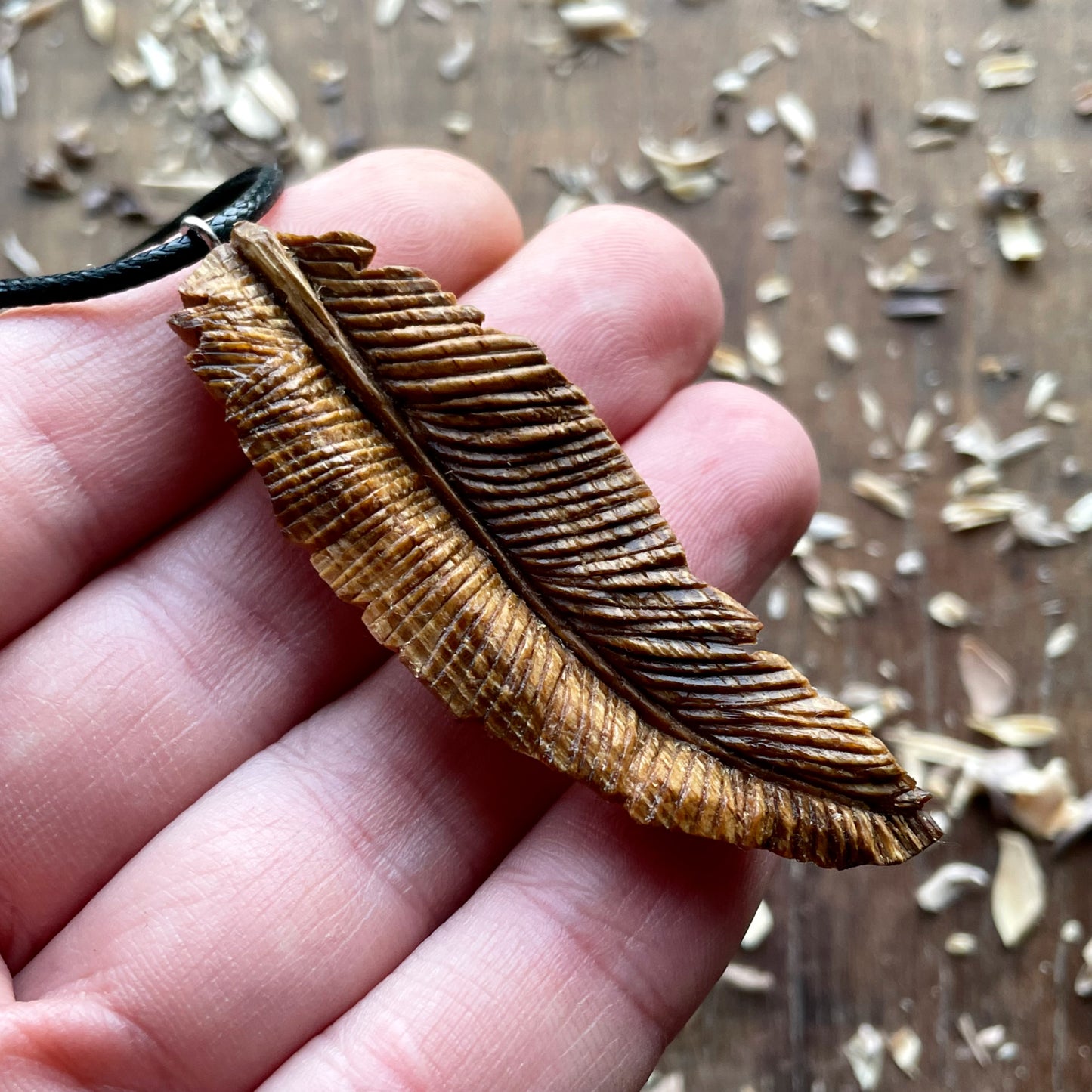 Feather Oak Wood Pendant