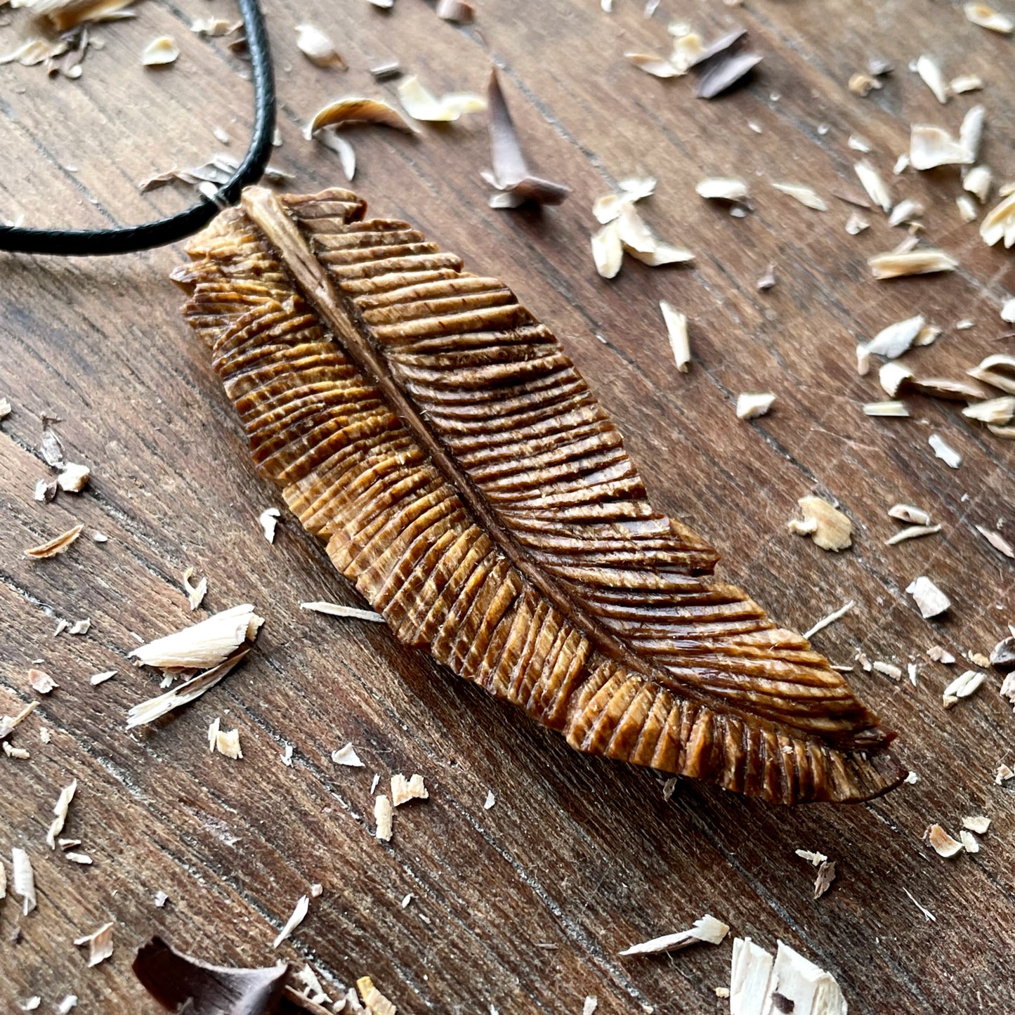 Feather Oak Wood Pendant