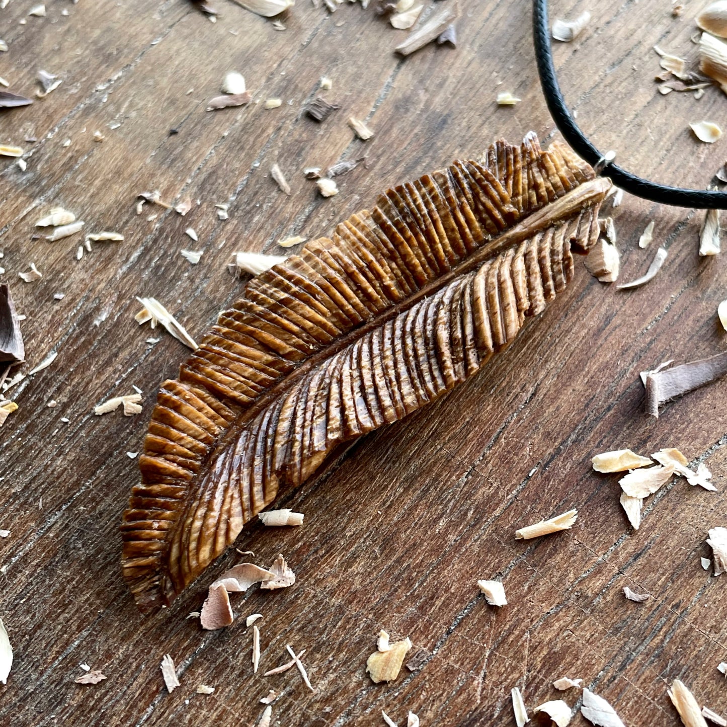 Feather Oak Wood Pendant