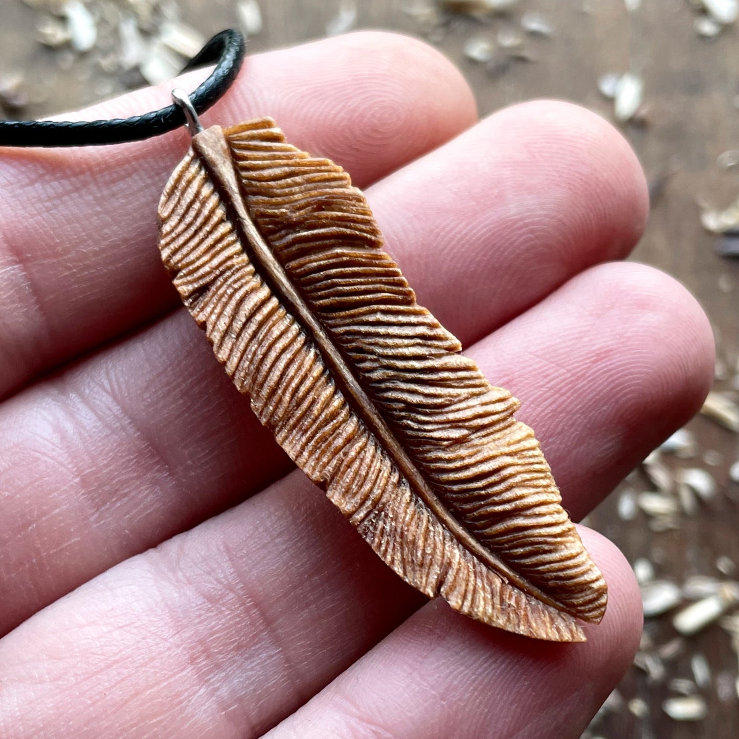Feather Walnut Wood Pendant