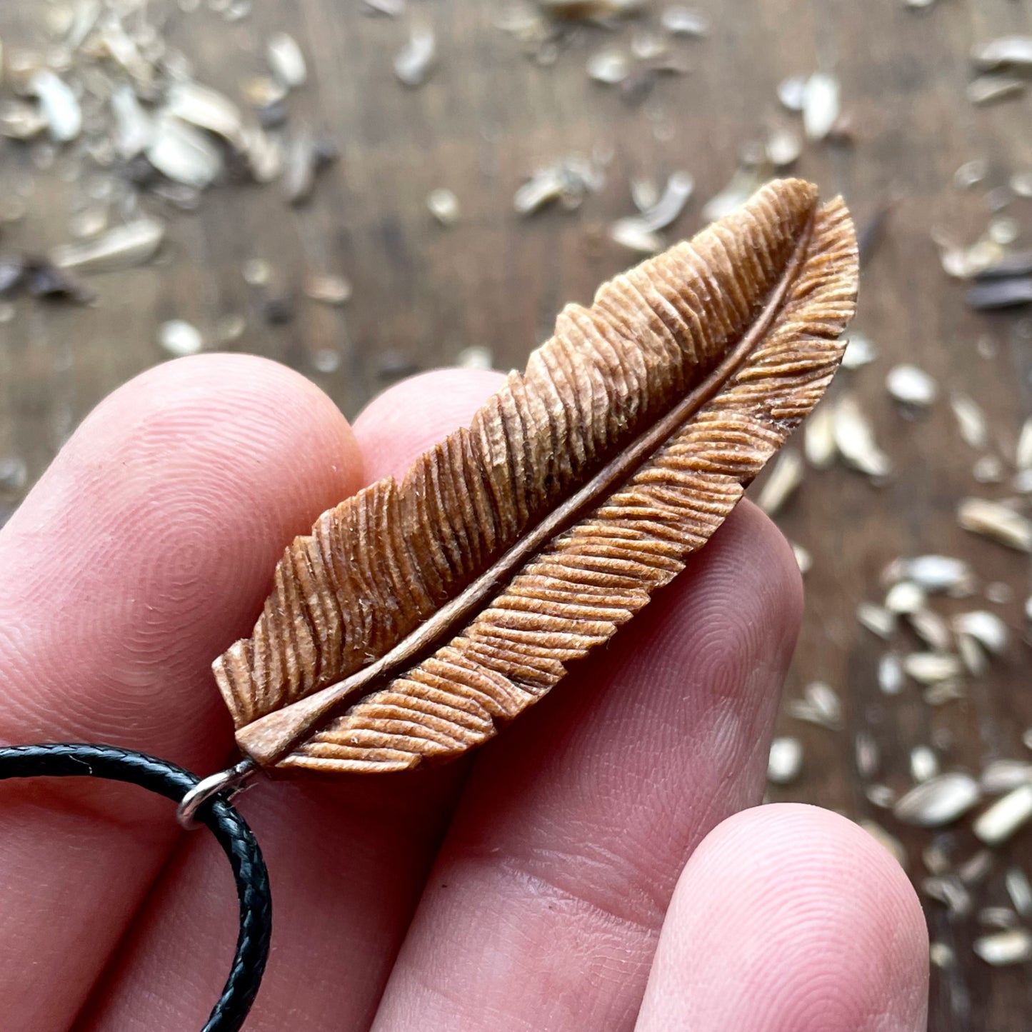 Feather Walnut Wood Pendant