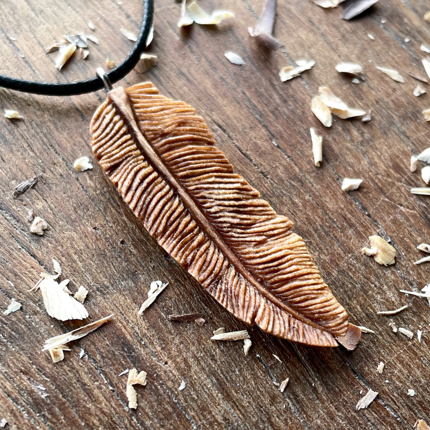 Feather Walnut Wood Pendant