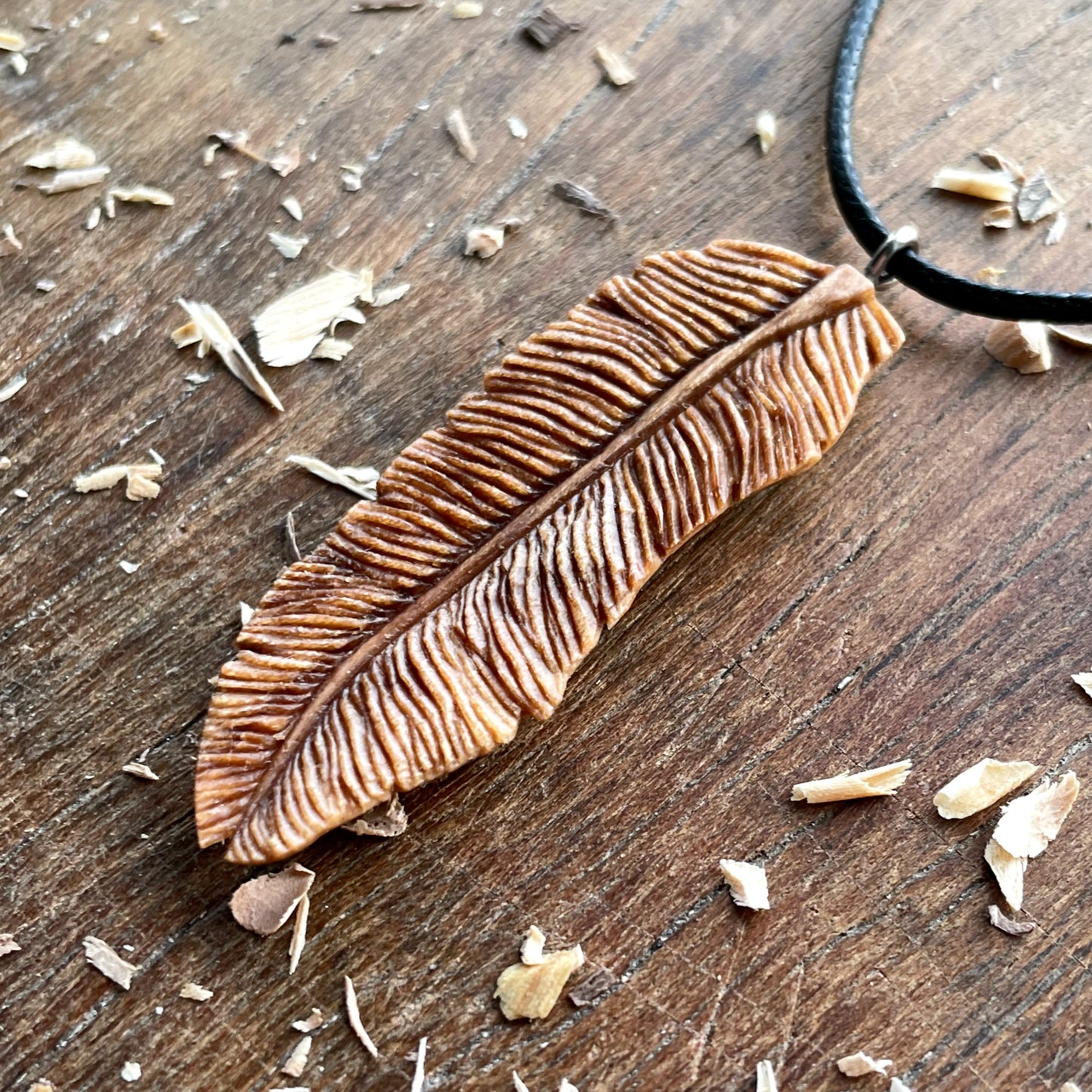 Feather Walnut Wood Pendant