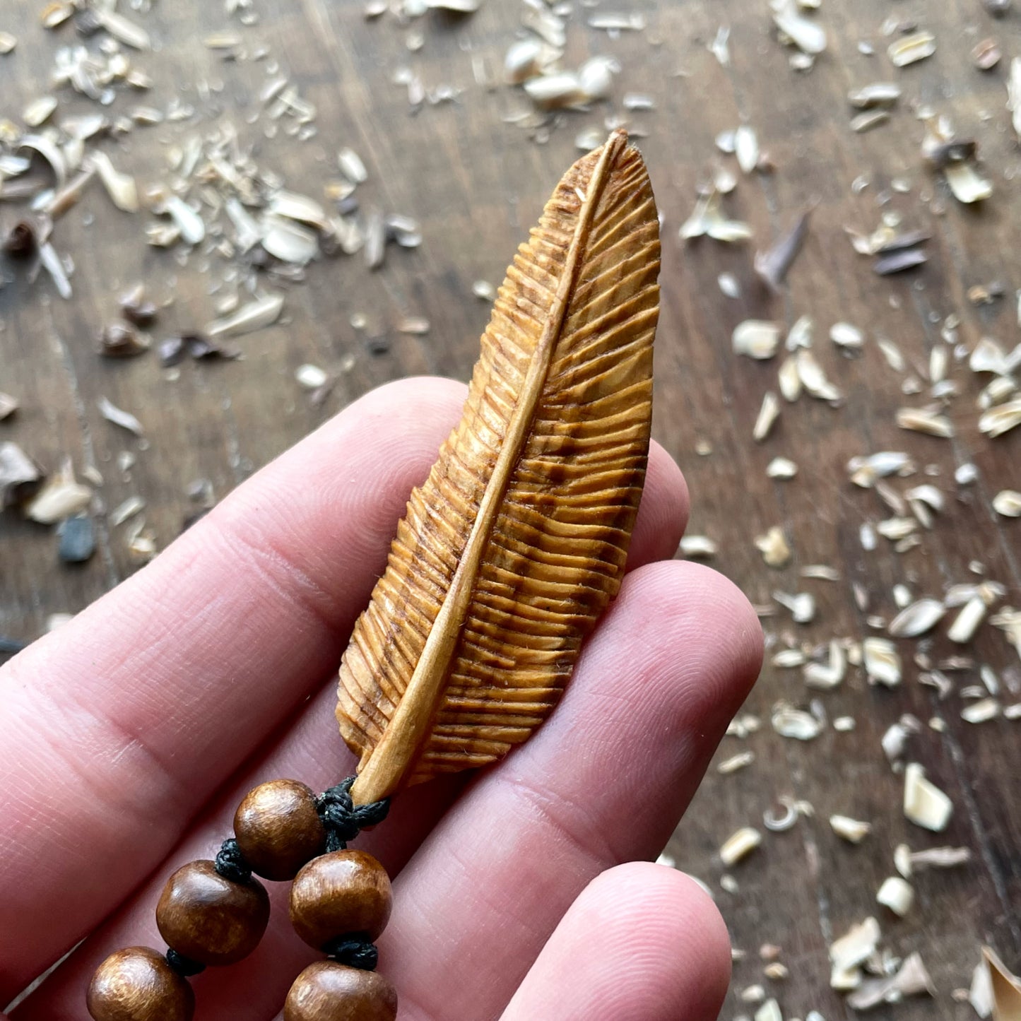 Feather Olive Wood Pendant