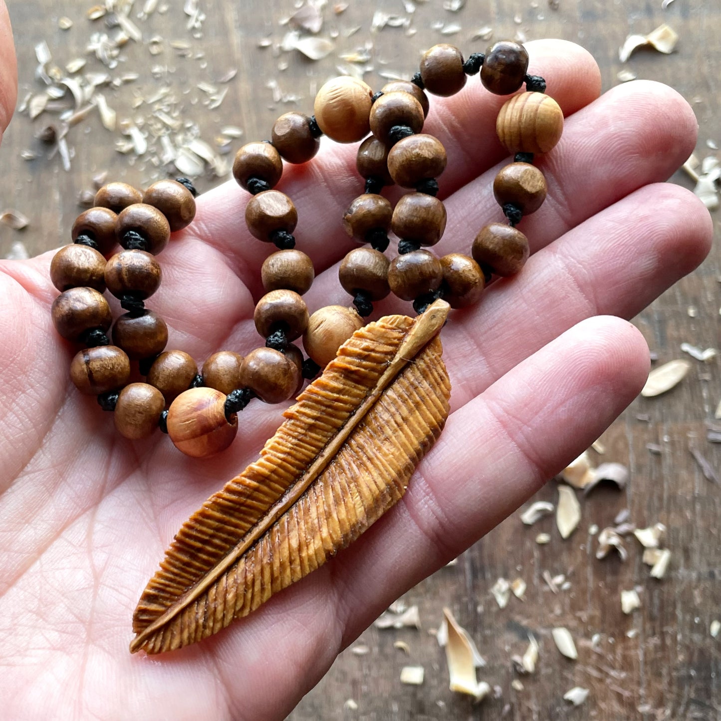 Feather Olive Wood Pendant