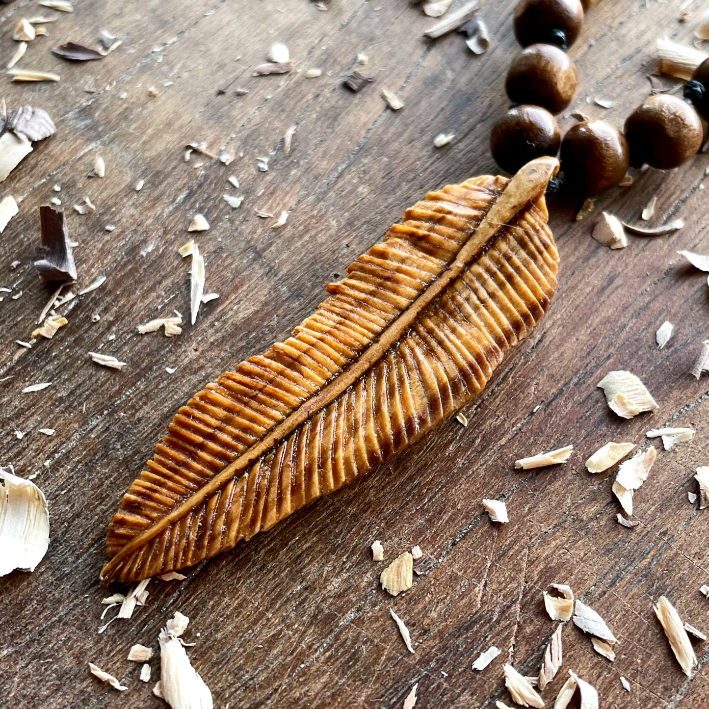 Feather Olive Wood Pendant