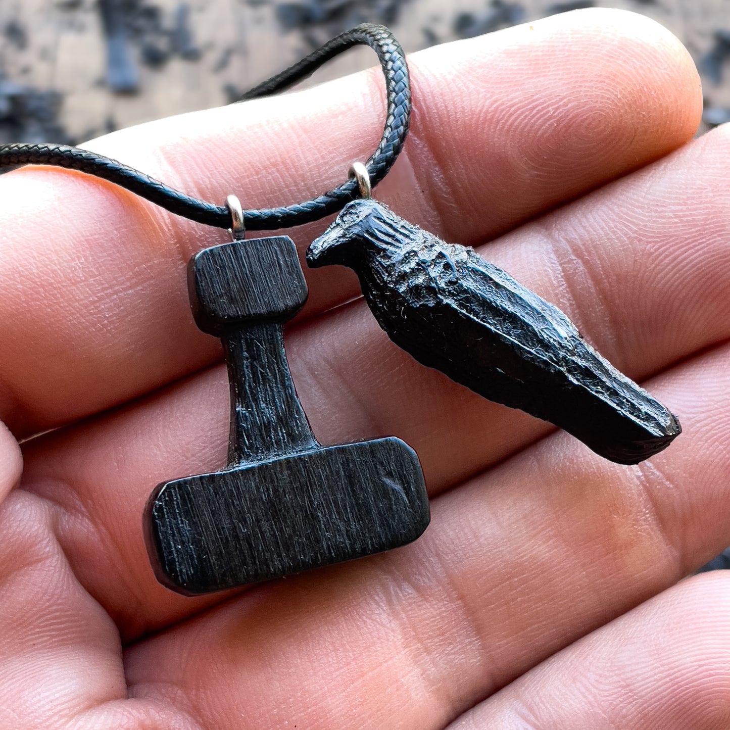 Raven and Mjolnir Pendant