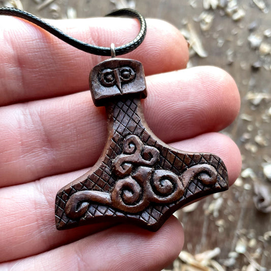 Mjolnir Triskelion Walnut Wood Pendant