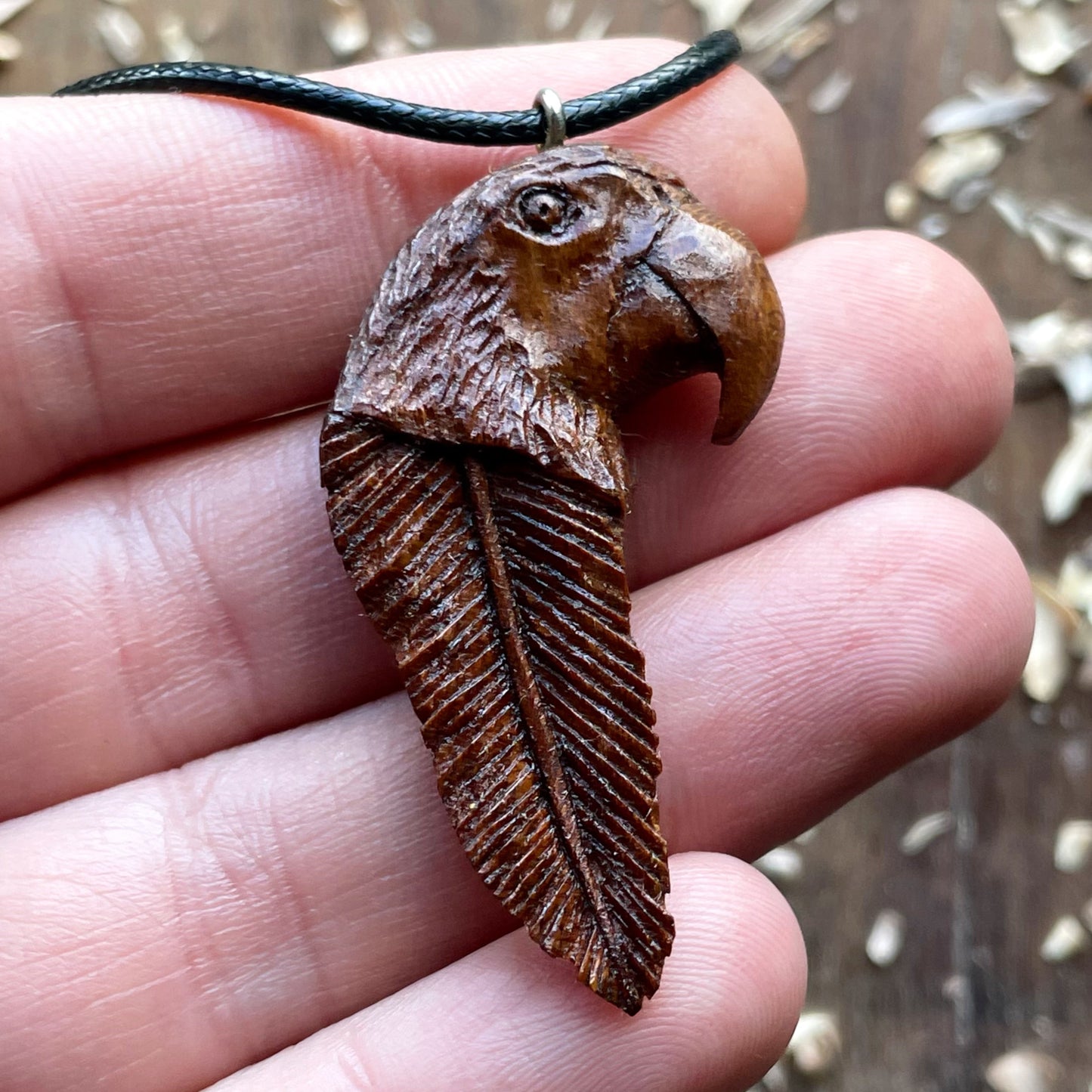 Parrot Head-Feather Pendant