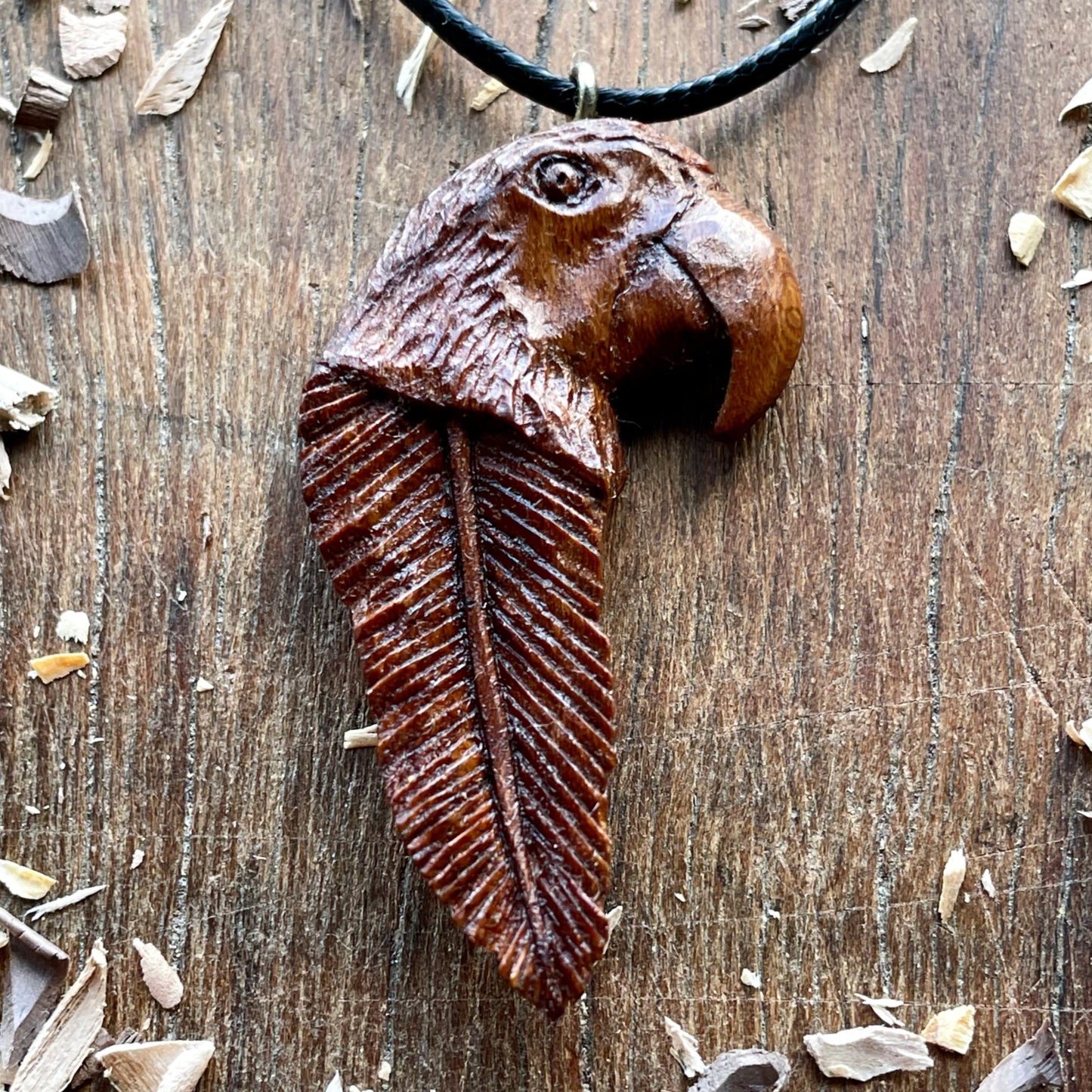 Parrot Head-Feather Pendant