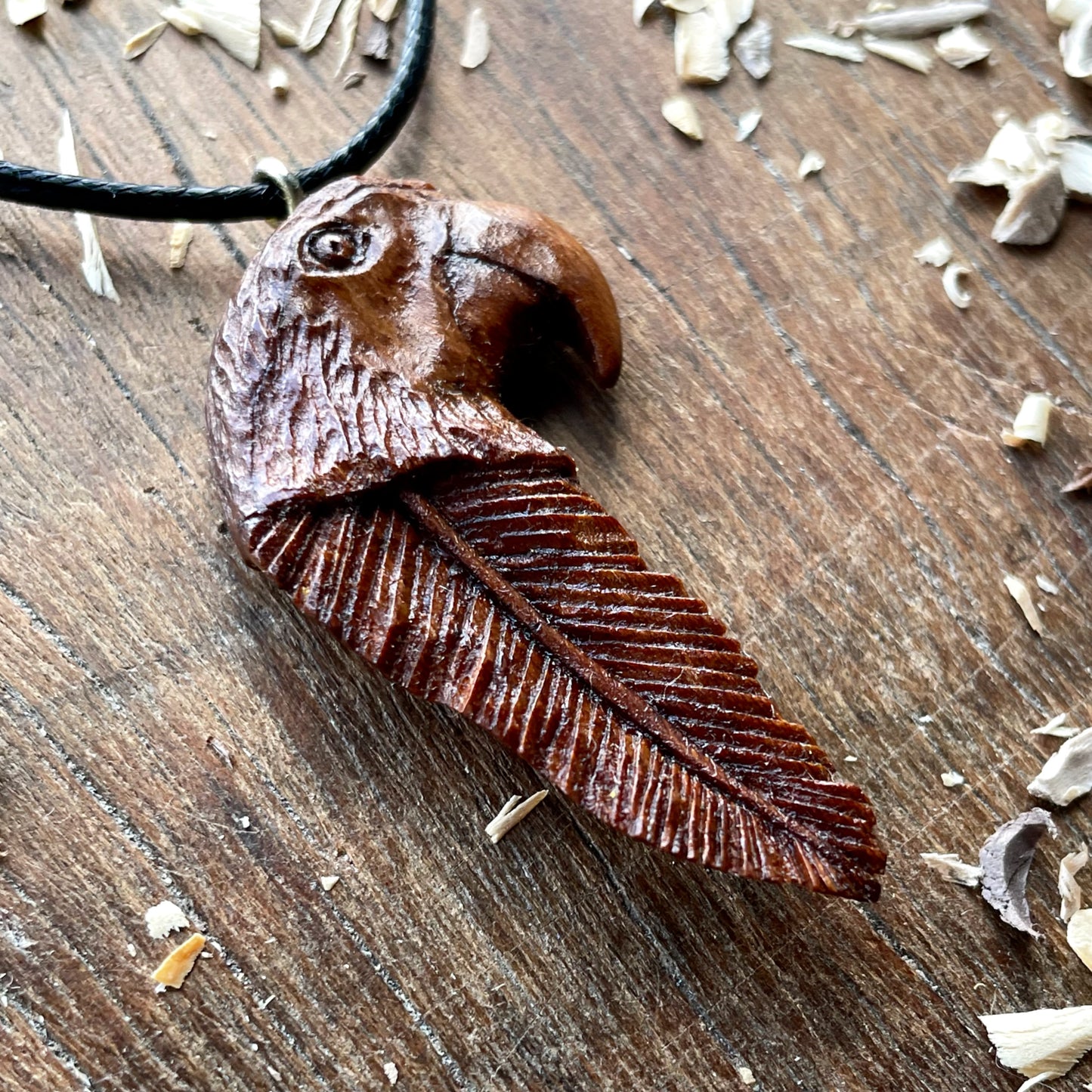Parrot Head-Feather Pendant