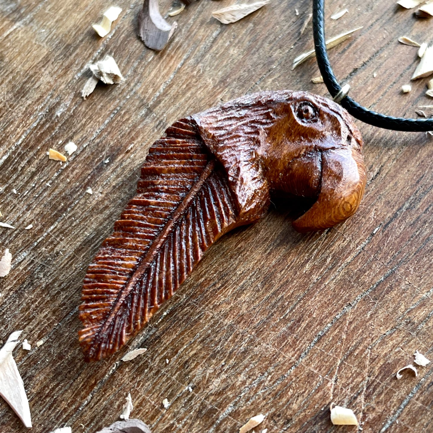 Parrot Head-Feather Pendant
