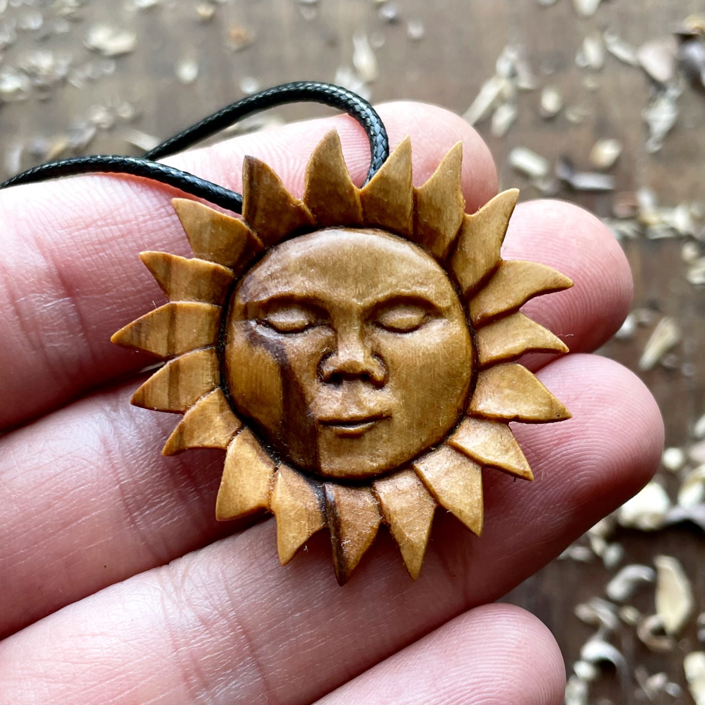 Sun Face Olive Wood Pendant