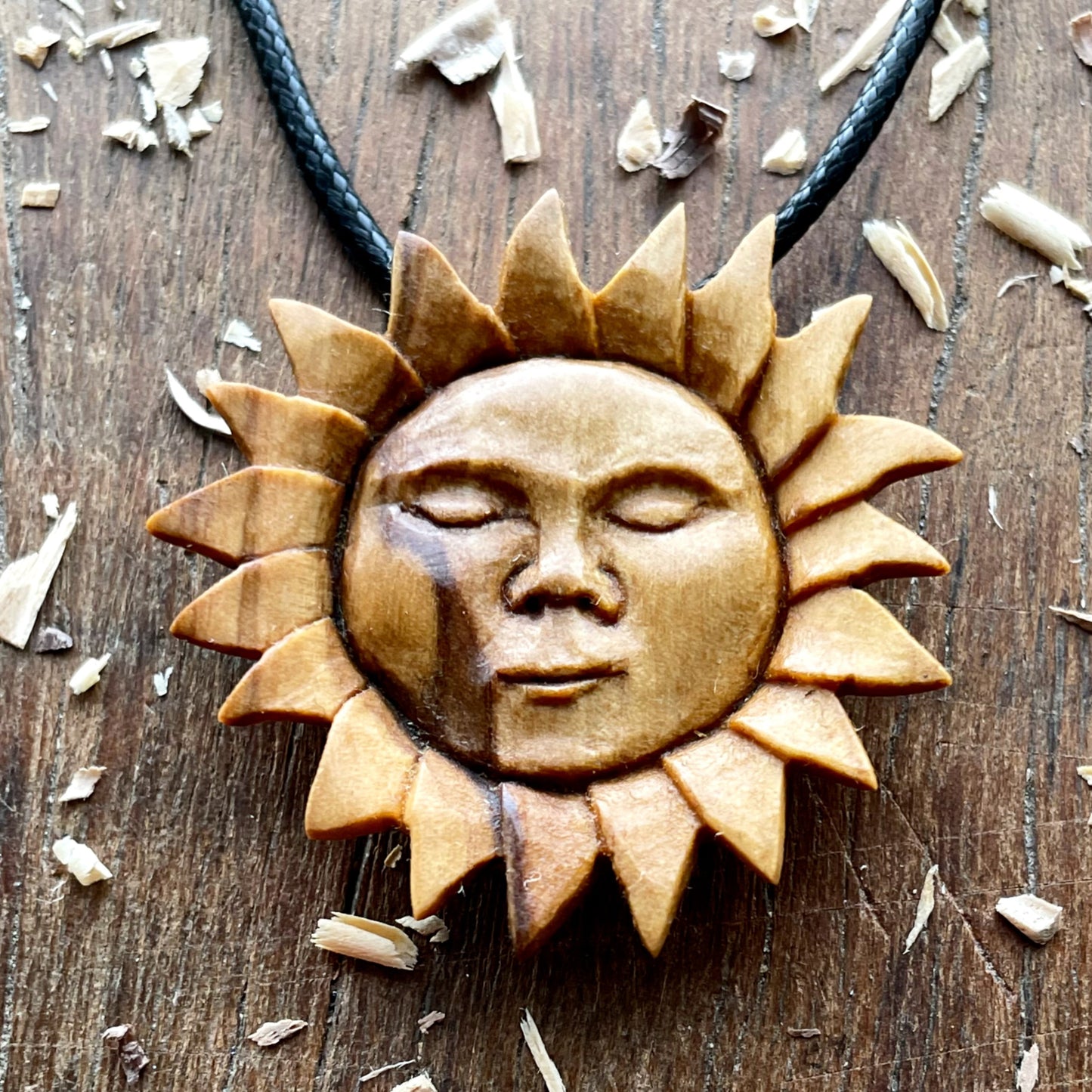 Sun Face Olive Wood Pendant