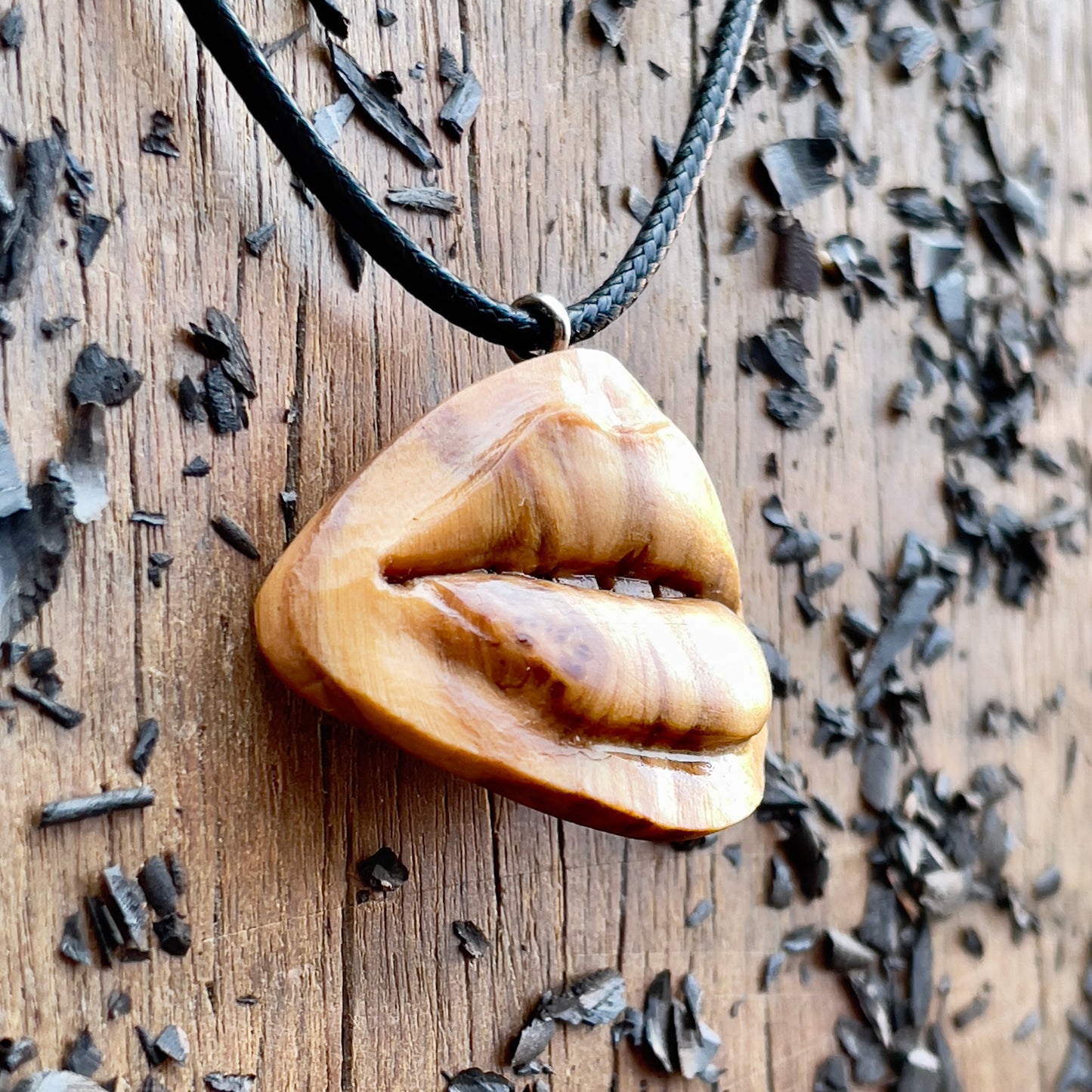 Sensual Lips Olive Wood Pendant