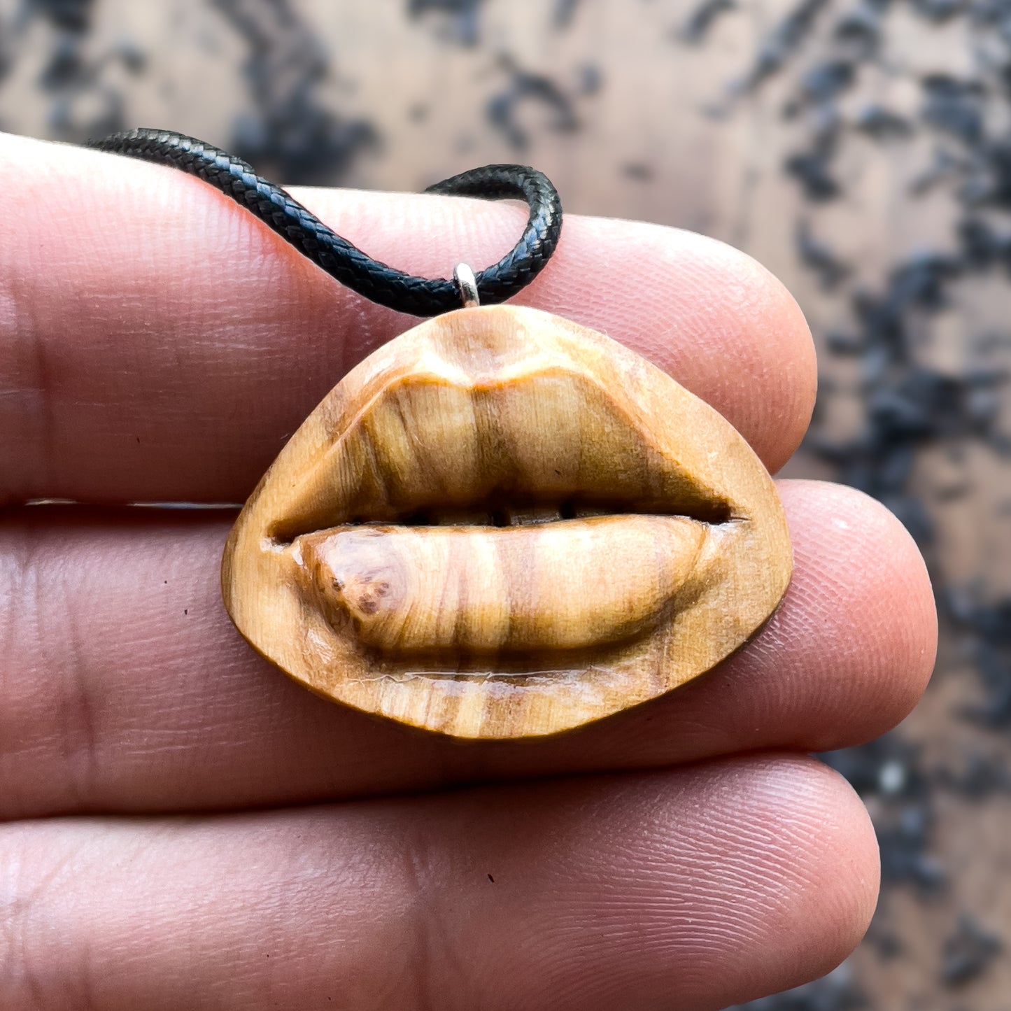 Sensual Lips Olive Wood Pendant