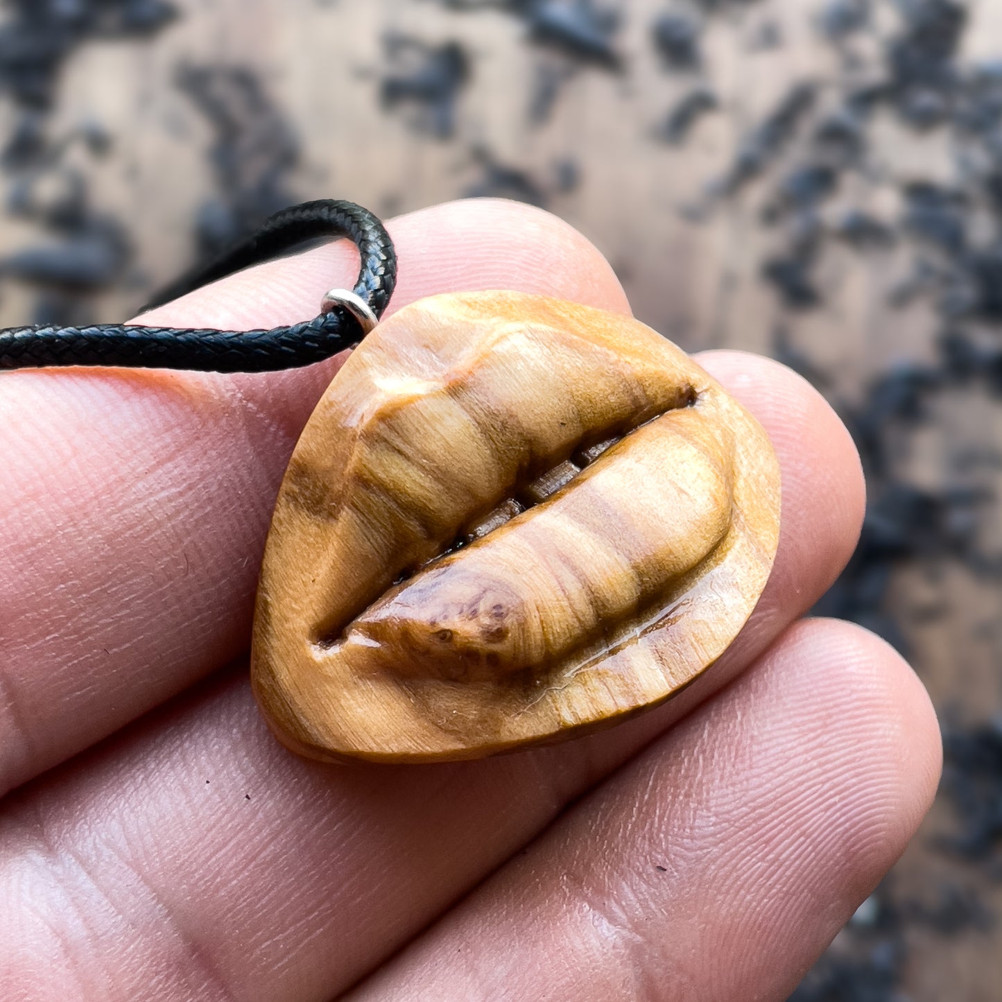 Sensual Lips Olive Wood Pendant