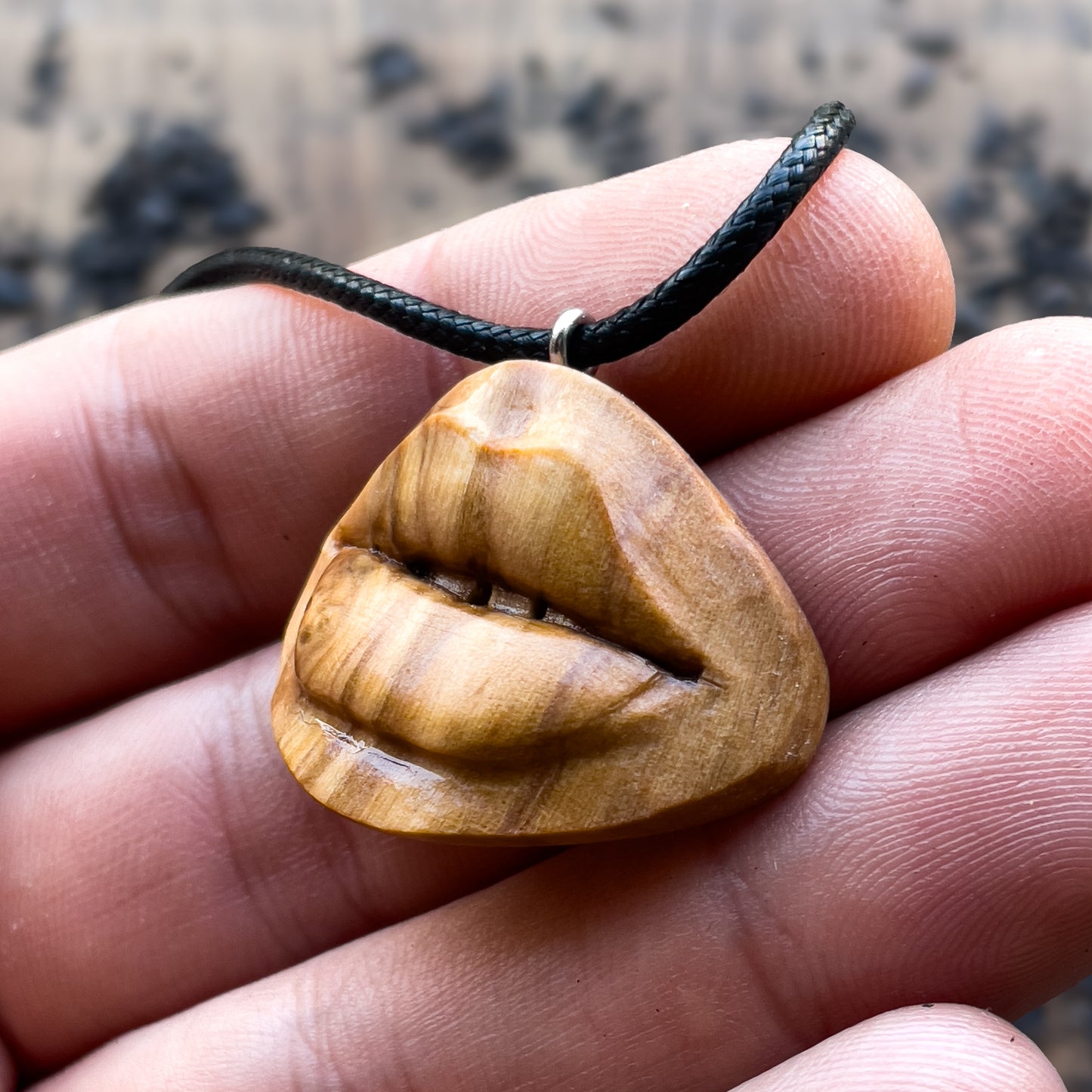 Sensual Lips Olive Wood Pendant