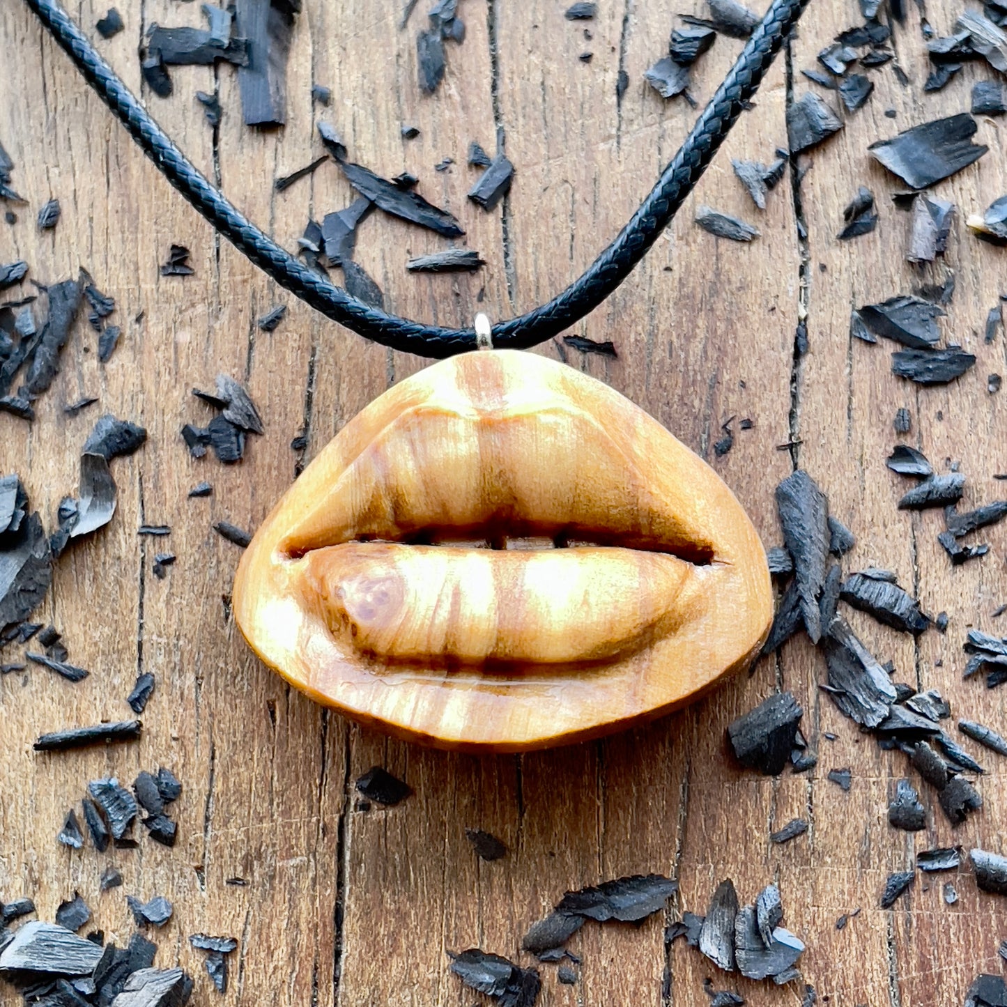 Sensual Lips Olive Wood Pendant
