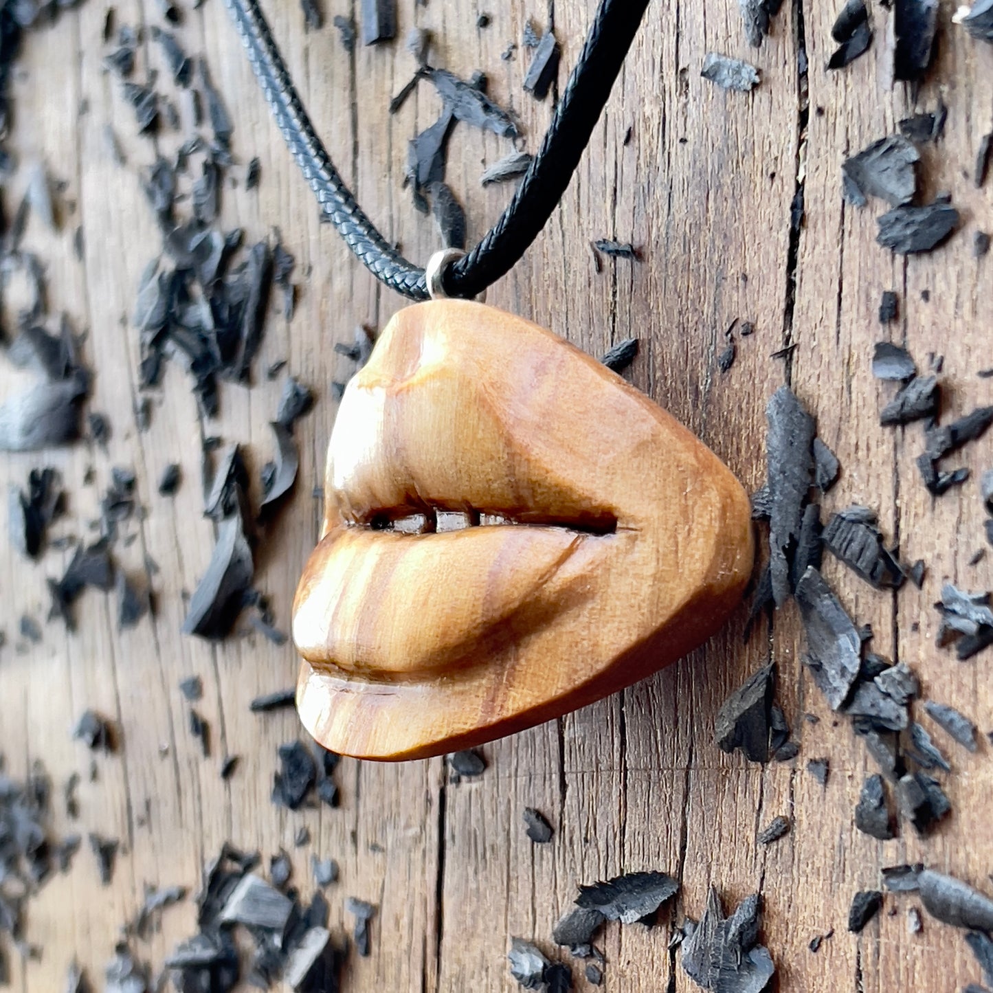 Sensual Lips Olive Wood Pendant
