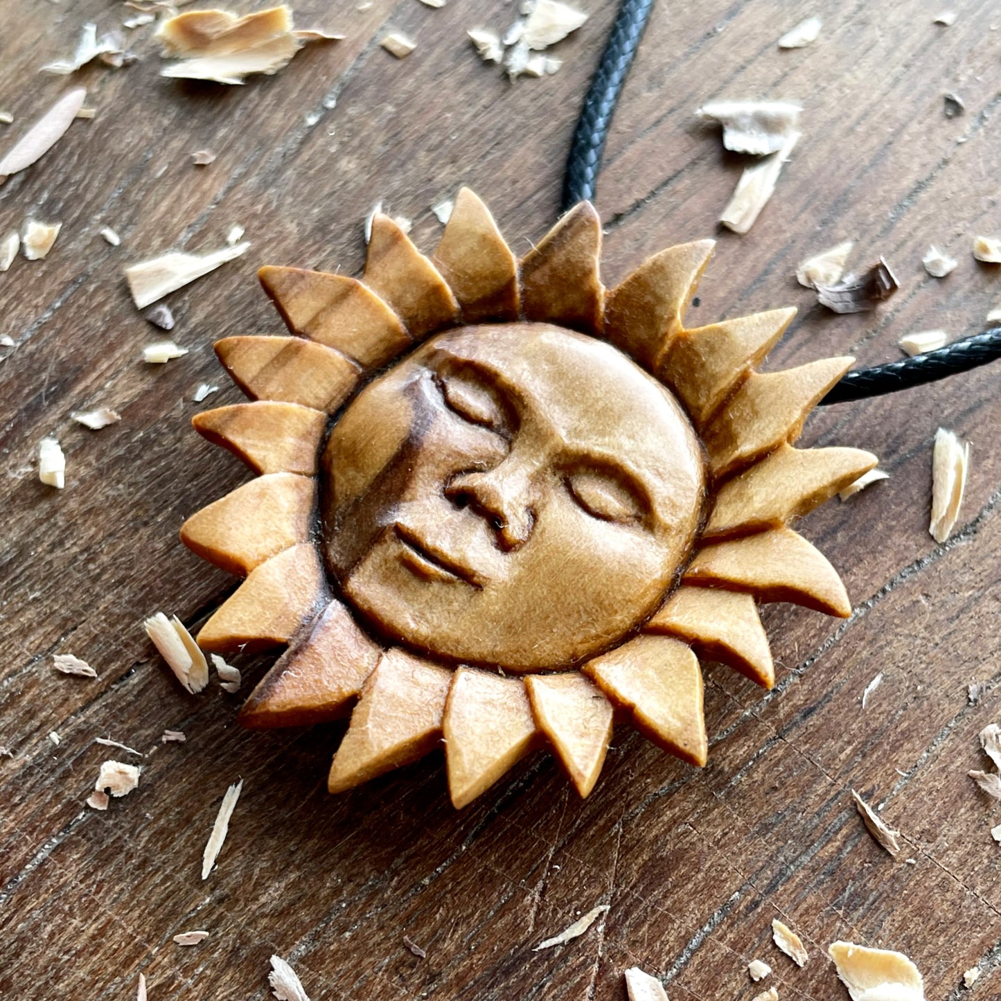 Sun Face Olive Wood Pendant