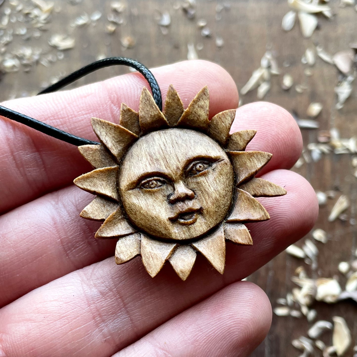 Sun Face Walnut Wood Pendant