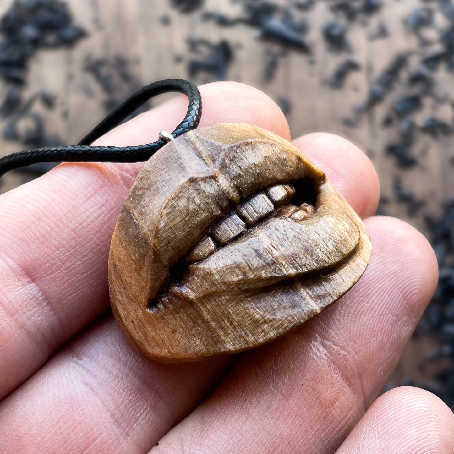 Biting Lips Walnut Wood Pendant