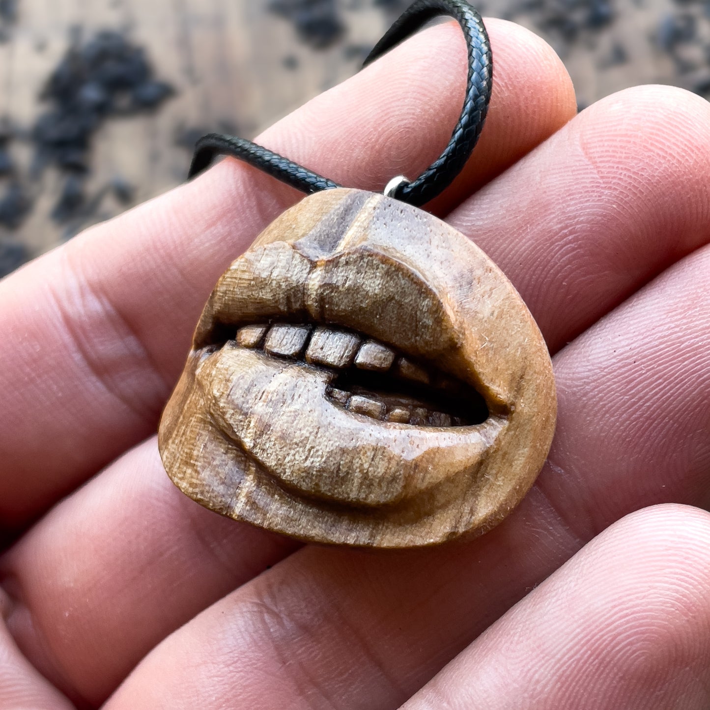 Biting Lips Walnut Wood Pendant