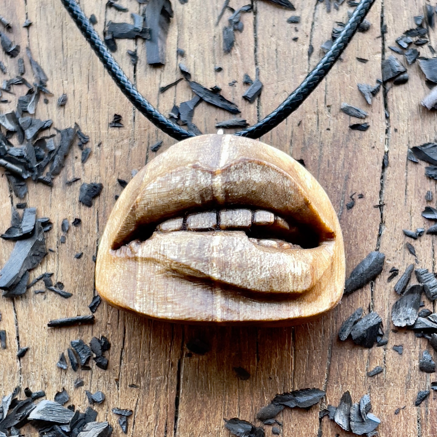 Biting Lips Walnut Wood Pendant