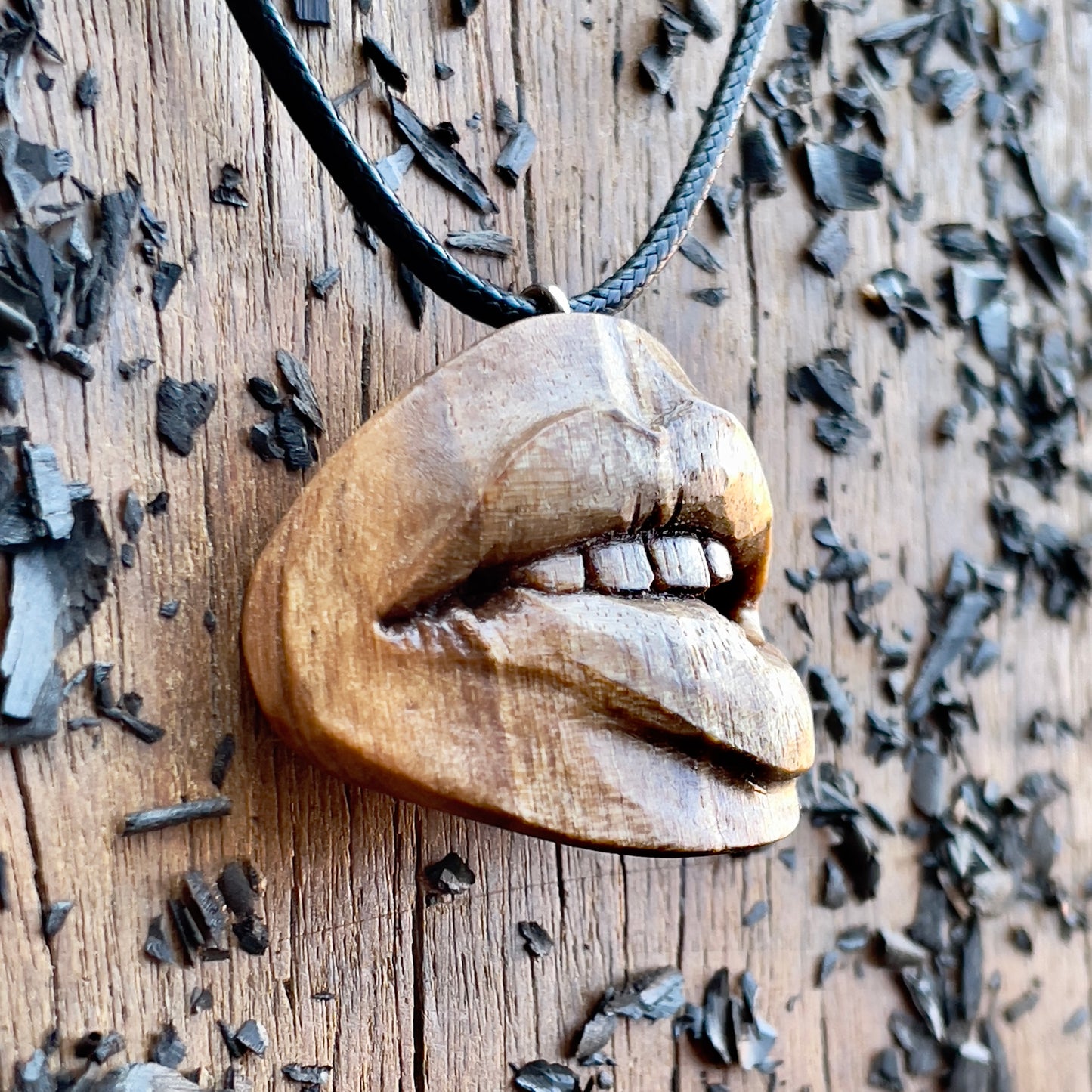 Biting Lips Walnut Wood Pendant