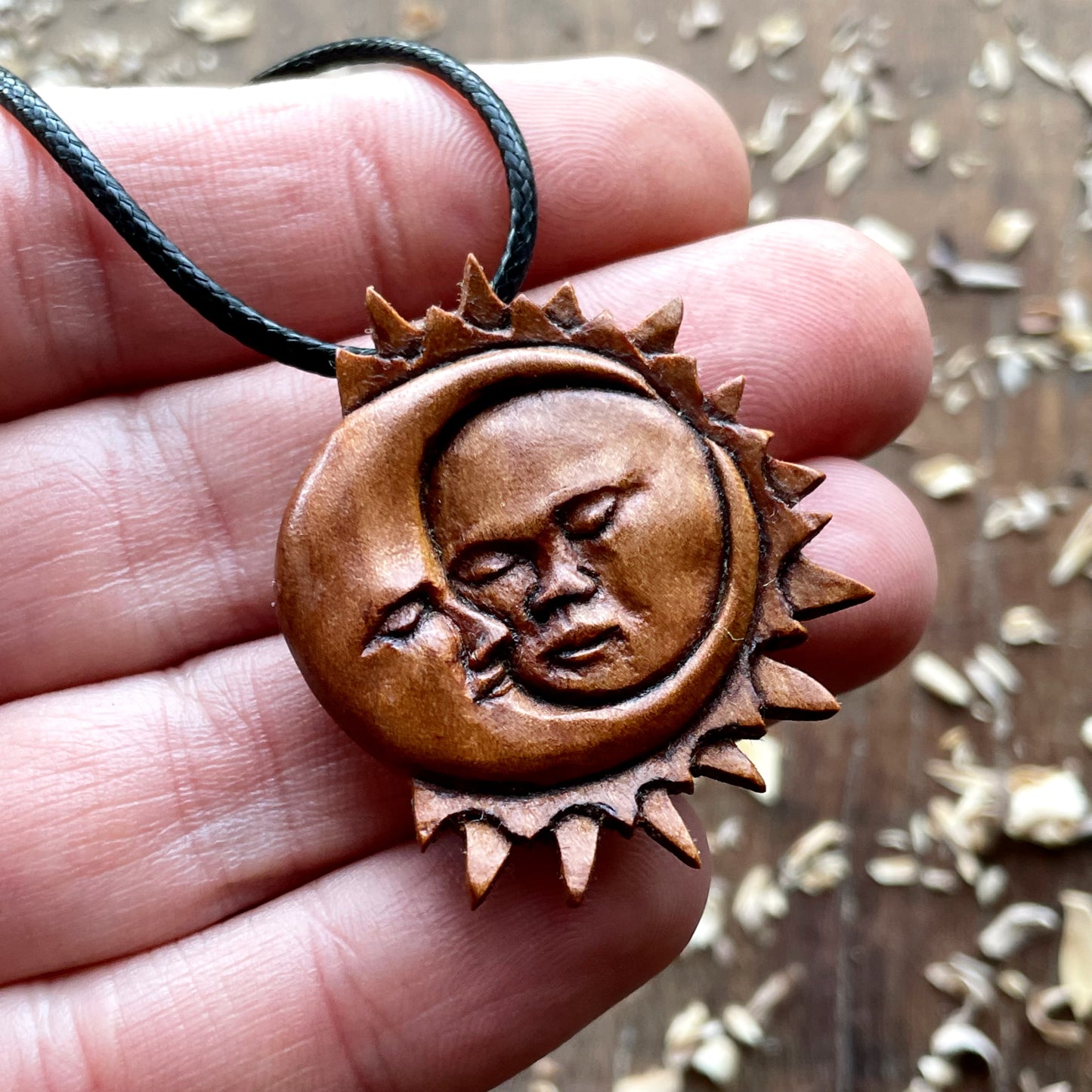 Sun And Moon Apricot Wood Pendant