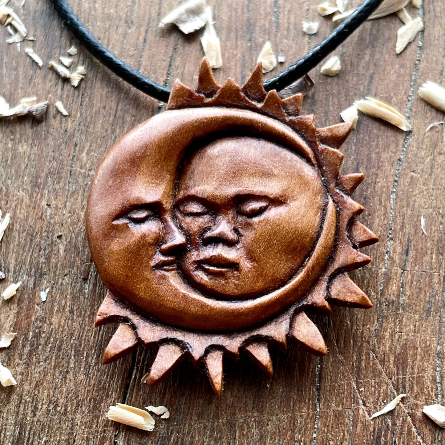 Sun And Moon Apricot Wood Pendant